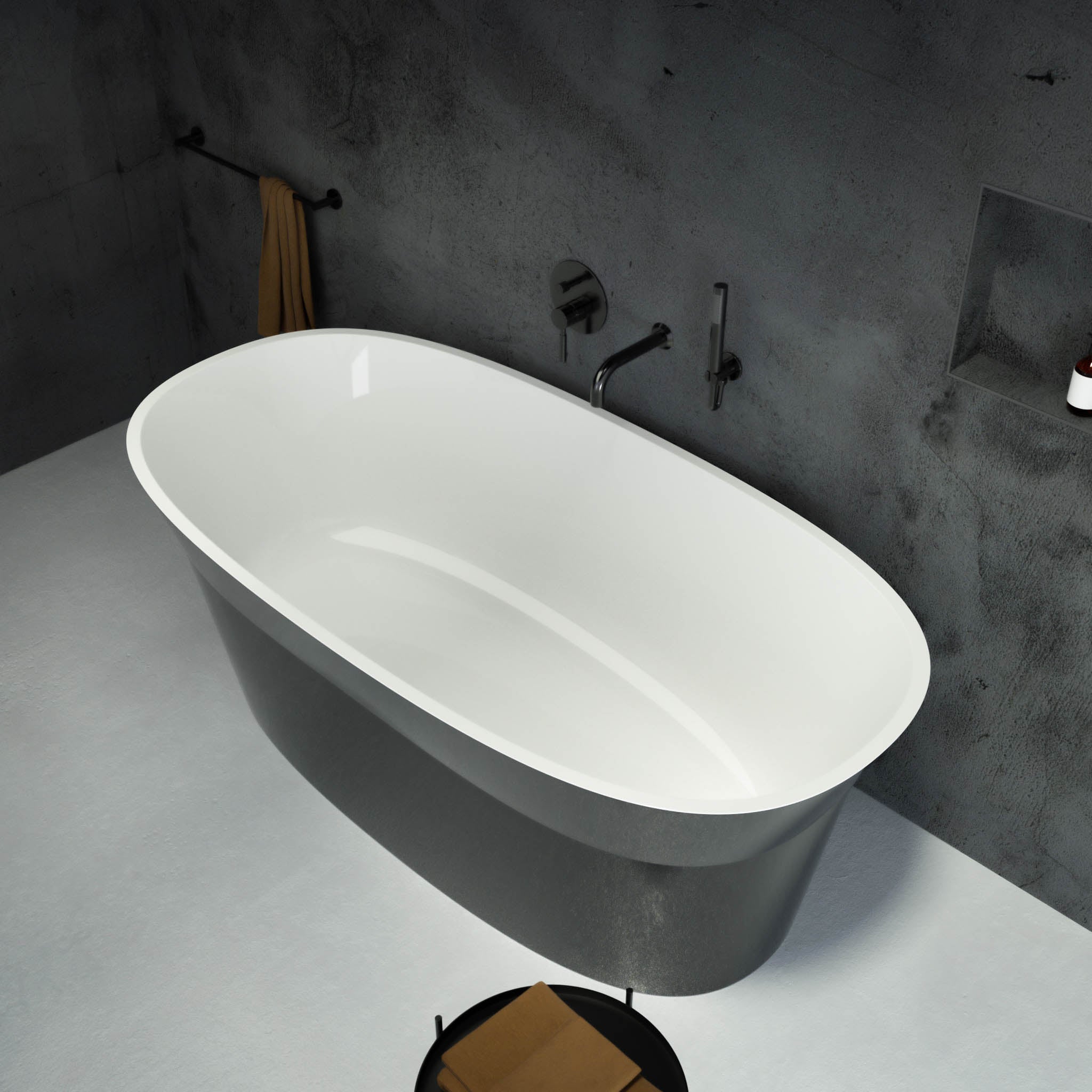 Artesa Freestanding Oval Polished Black Stone Bath 1550 - top view