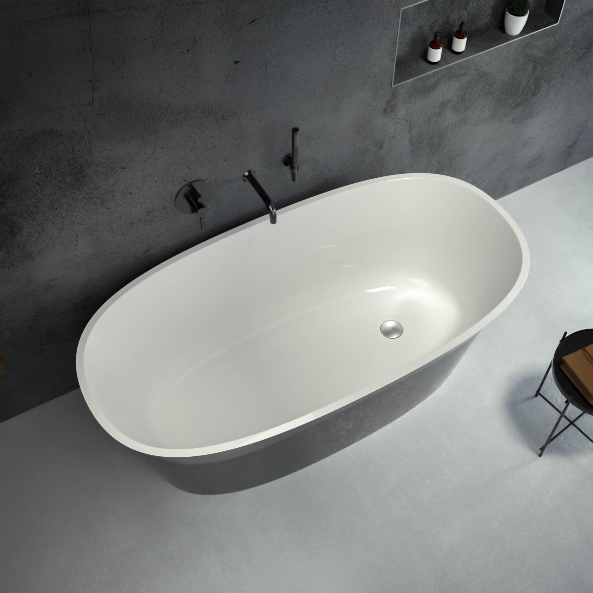 Artesa Freestanding Oval Polished Black Stone Bath 1550 - top view 2