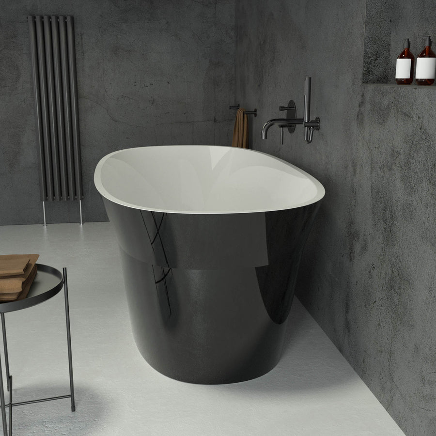 Artesa Freestanding Oval Polished Black Stone Bath 1550 - side view
