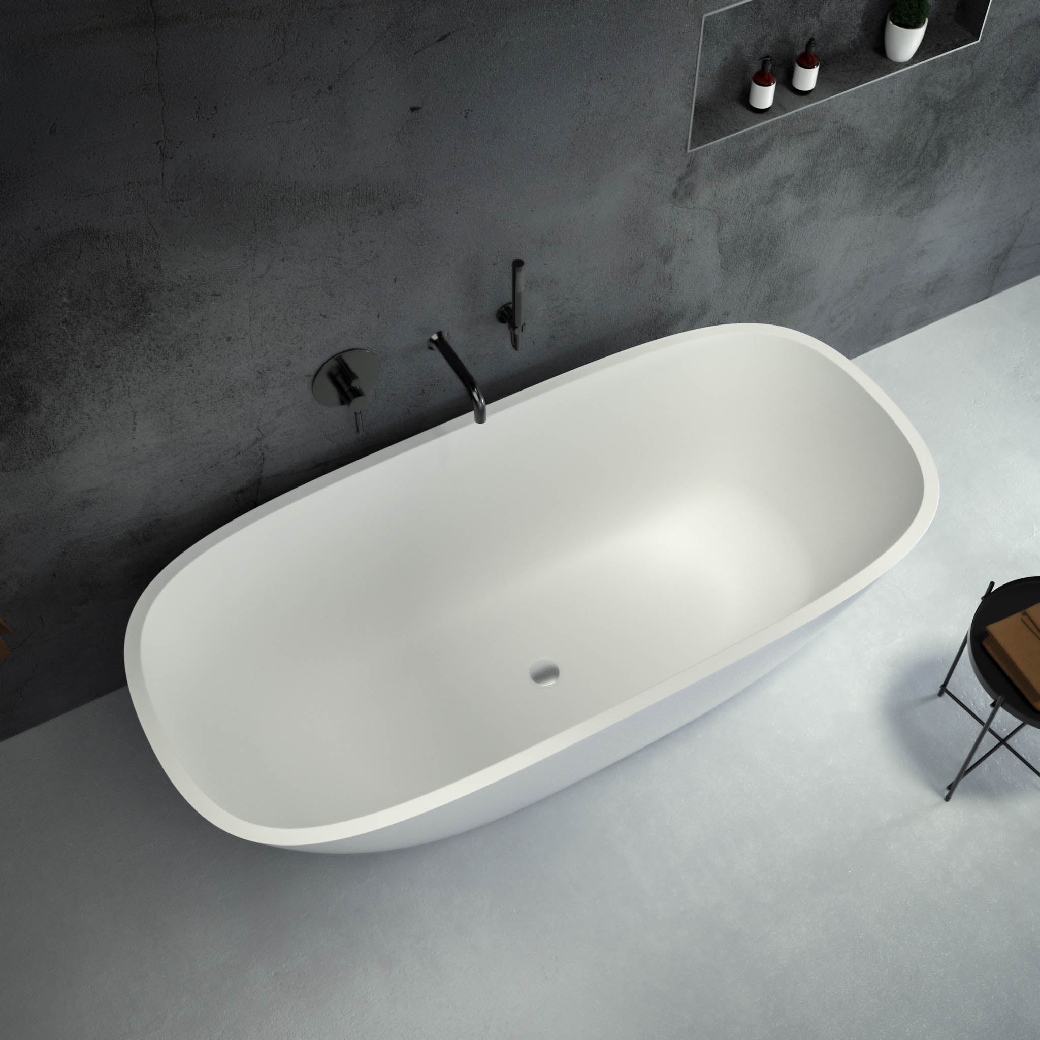 Lorca Freestanding Stone Bath 1600 (White) top view 2