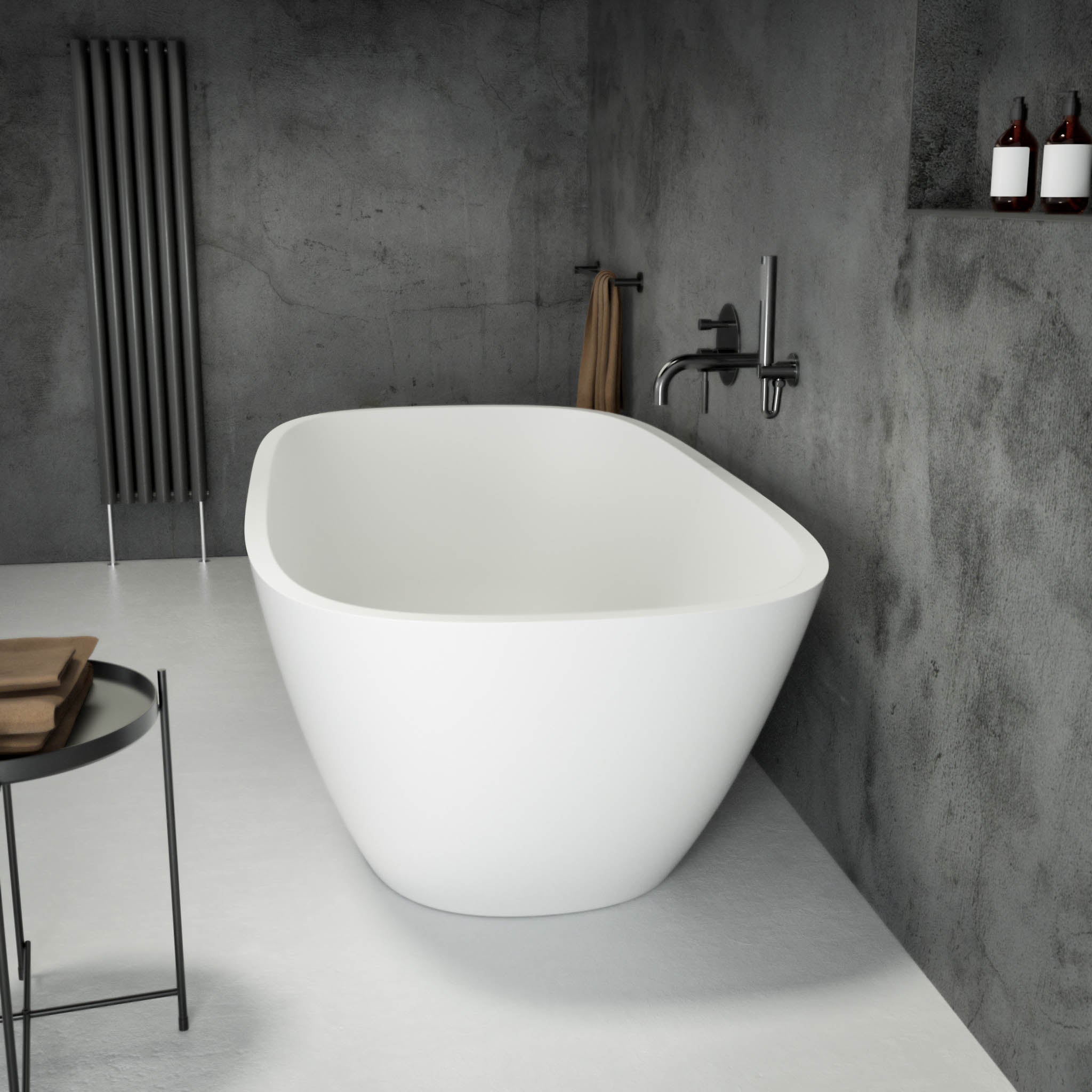 Lorca Freestanding Stone Bath 1600 (White) side view