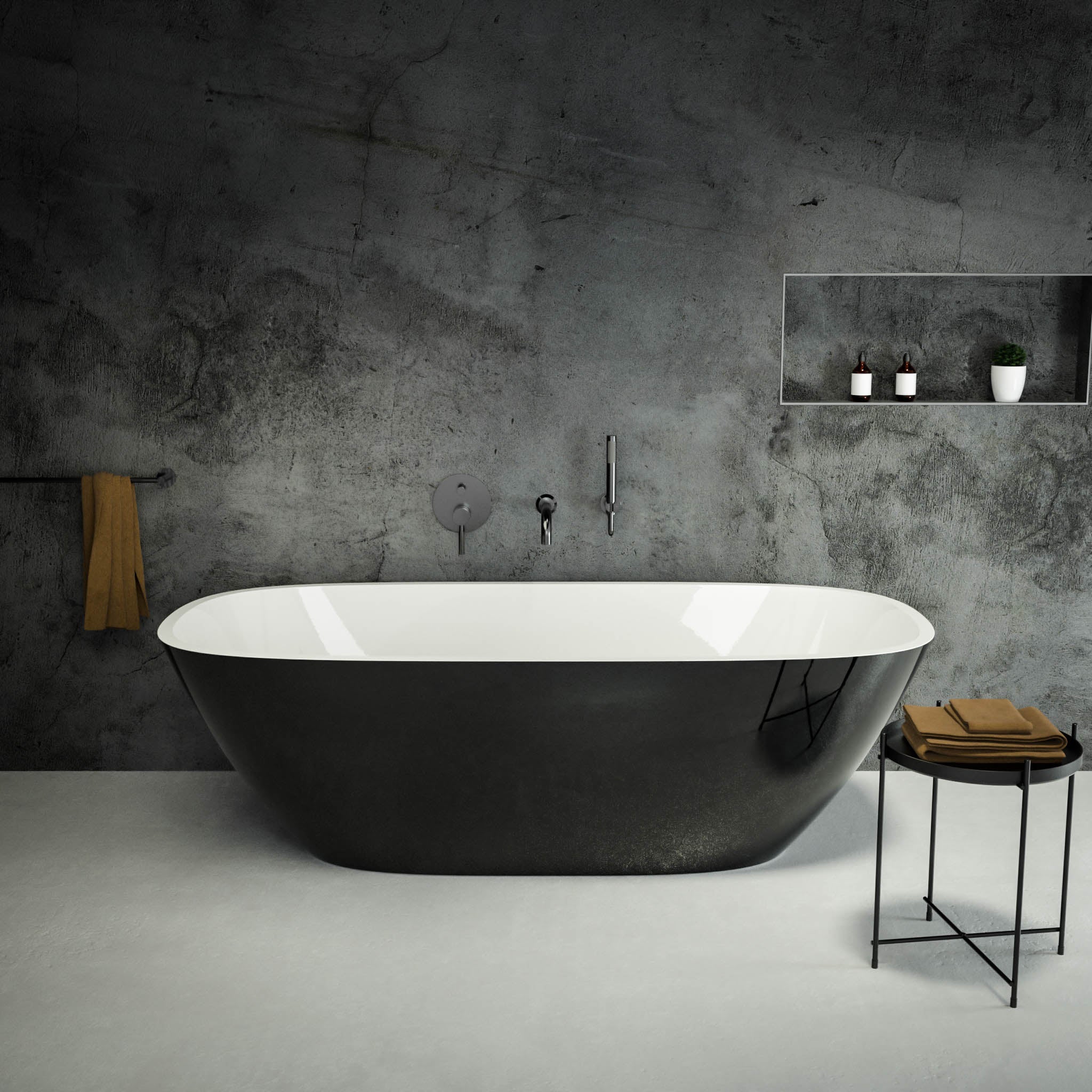 Lorca Freestanding Polished Black Stone Bath 1600
