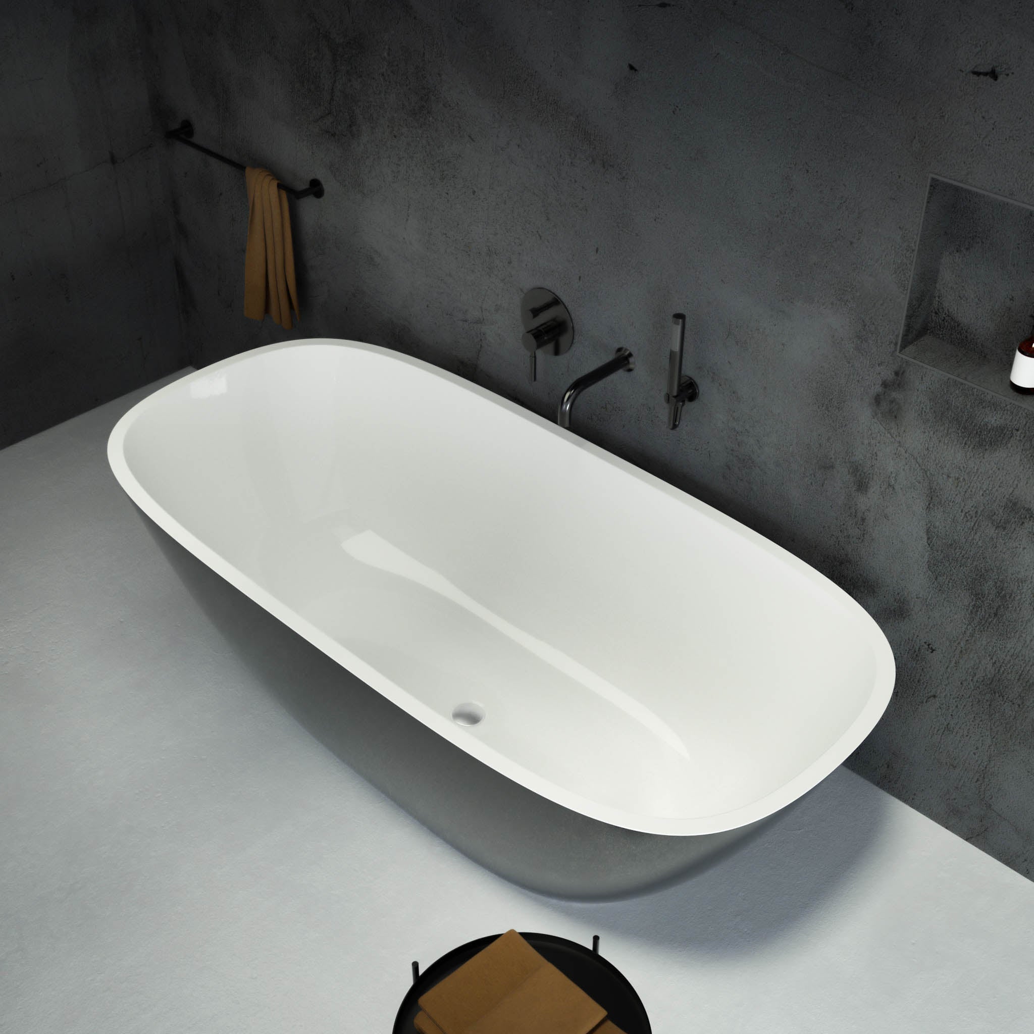 Lorca Freestanding Polished Black Stone Bath 1600 top view