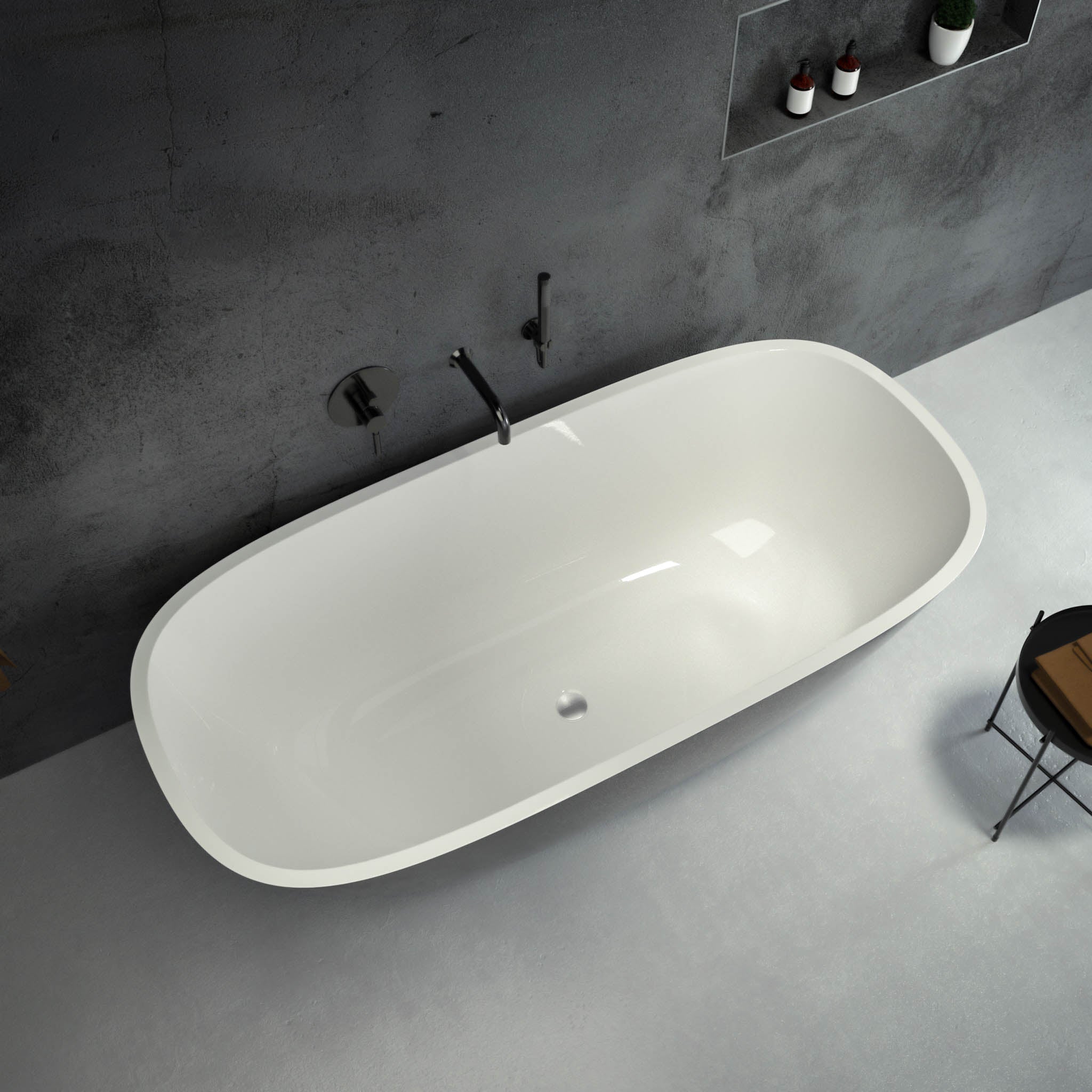 Lorca Freestanding Polished Black Stone Bath 1600 top view 2