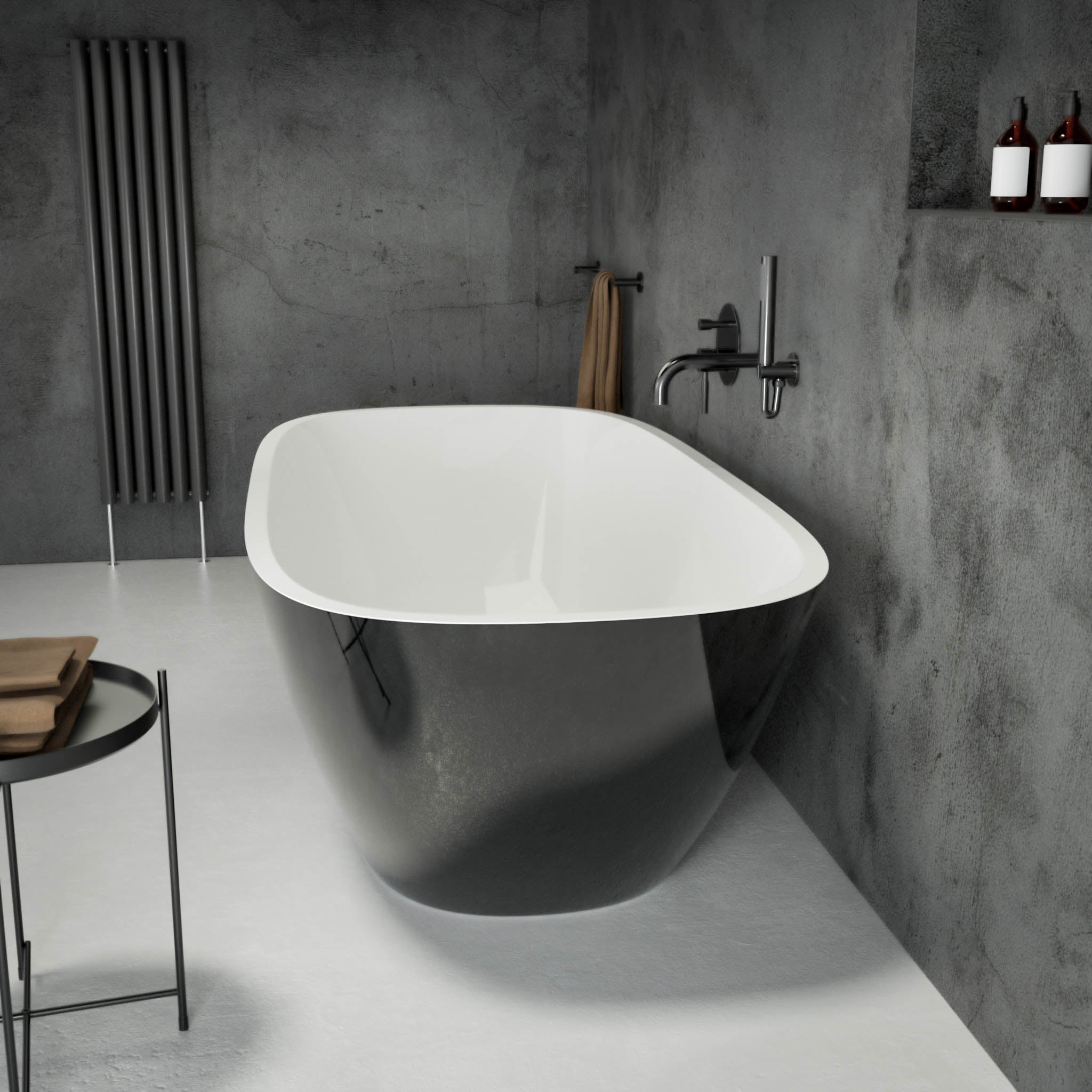 Lorca Freestanding Polished Black Stone Bath 1600 side view