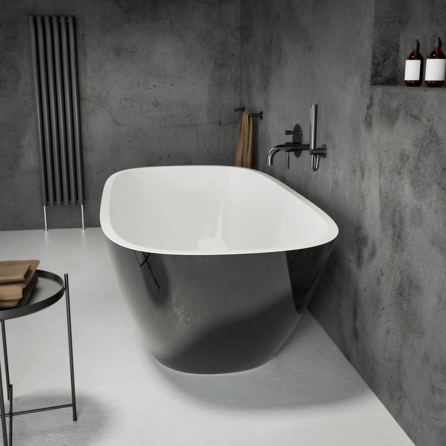 Lorca Freestanding Polished Black Stone Bath 1600 side view