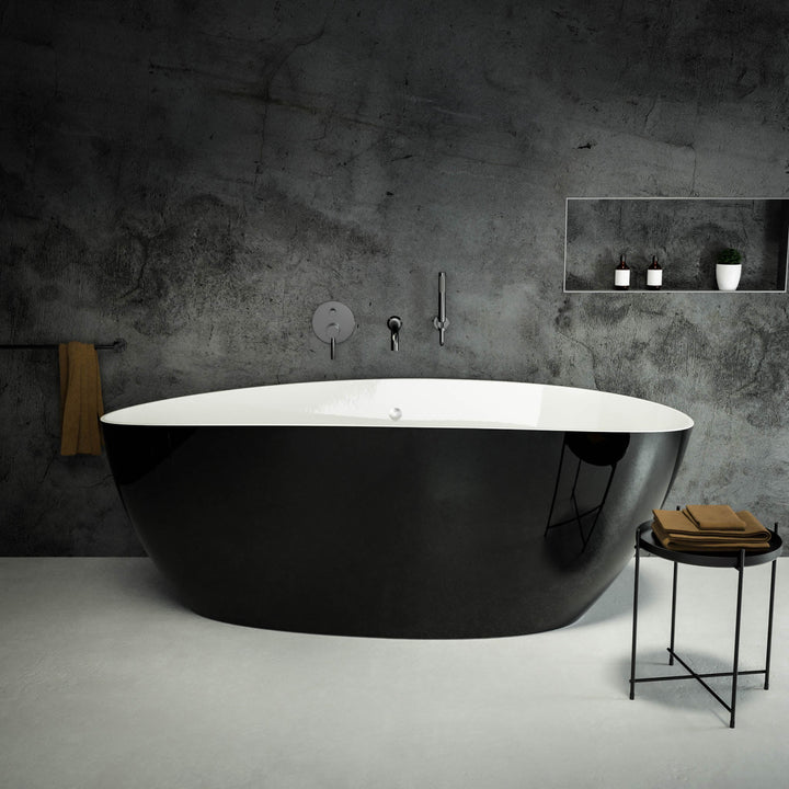 Soltar Freestanding Oval Polished Black Stone Bath 1700