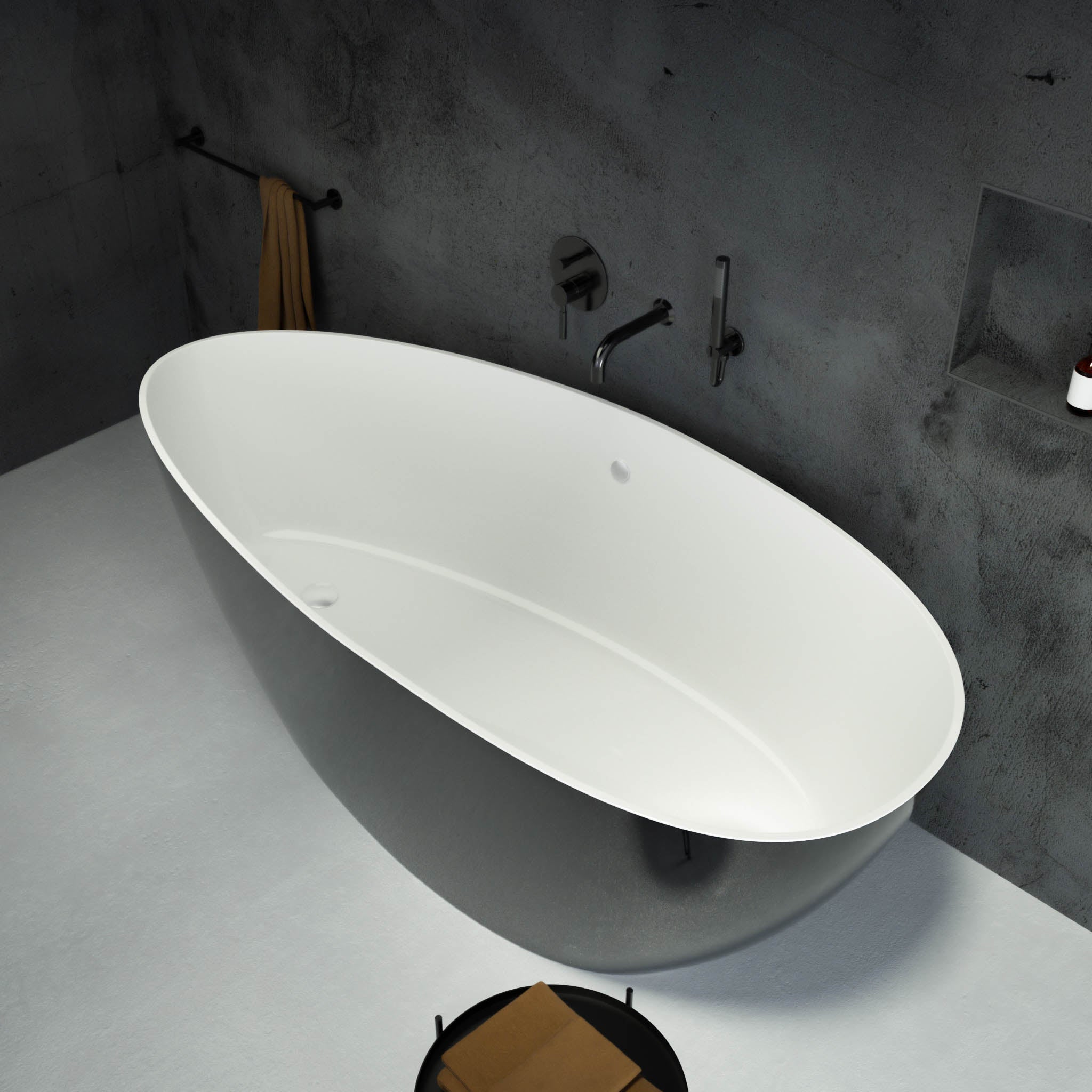 Soltar Freestanding Oval Polished Black Stone Bath 1700 top view