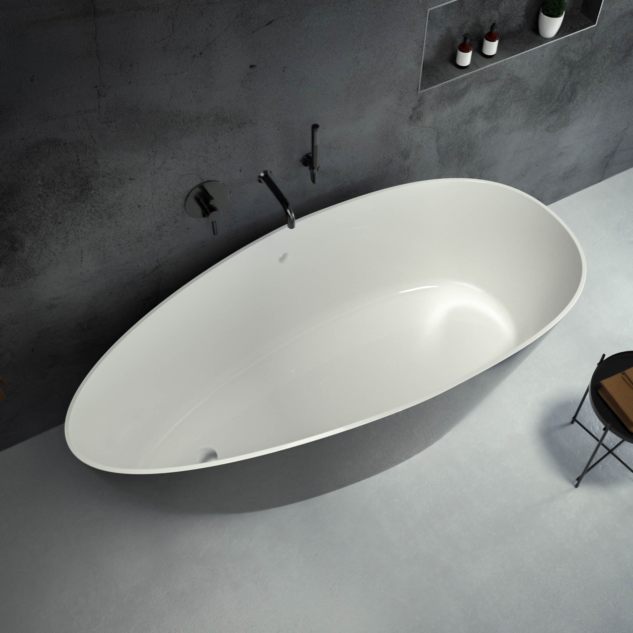 Soltar Freestanding Oval Polished Black Stone Bath 1700 top view 2