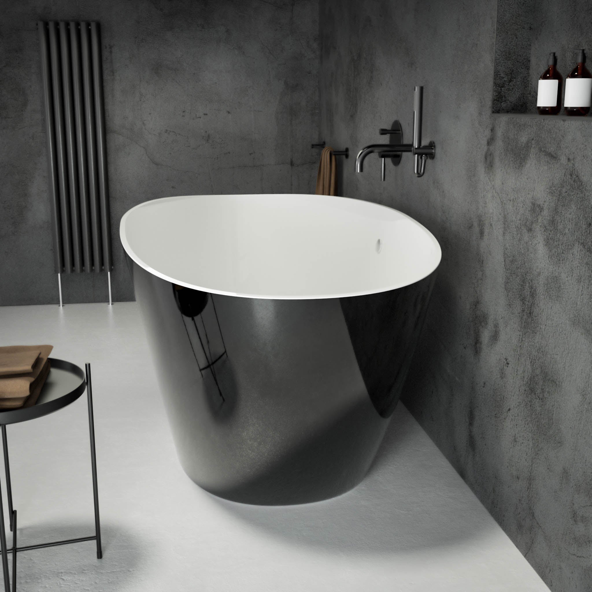 Soltar Freestanding Oval Polished Black Stone Bath 1700 side view