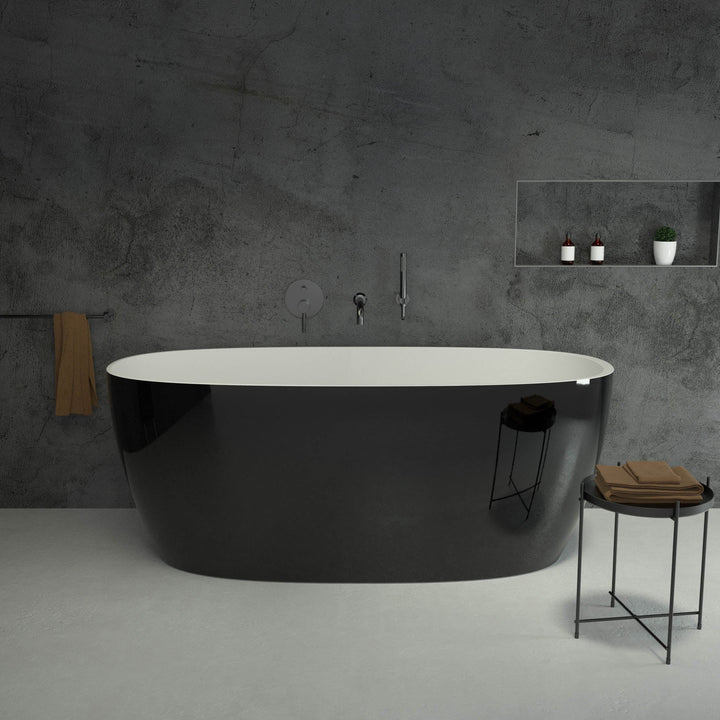 Seville Freestanding Polished Black Oval Stone Bath 1600