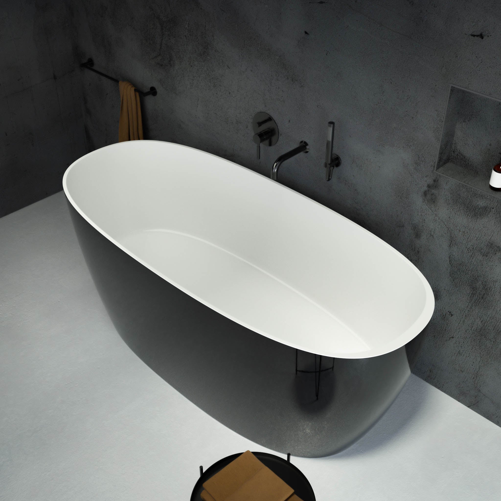 Seville Freestanding Polished Black Oval Stone Bath 1600 top view