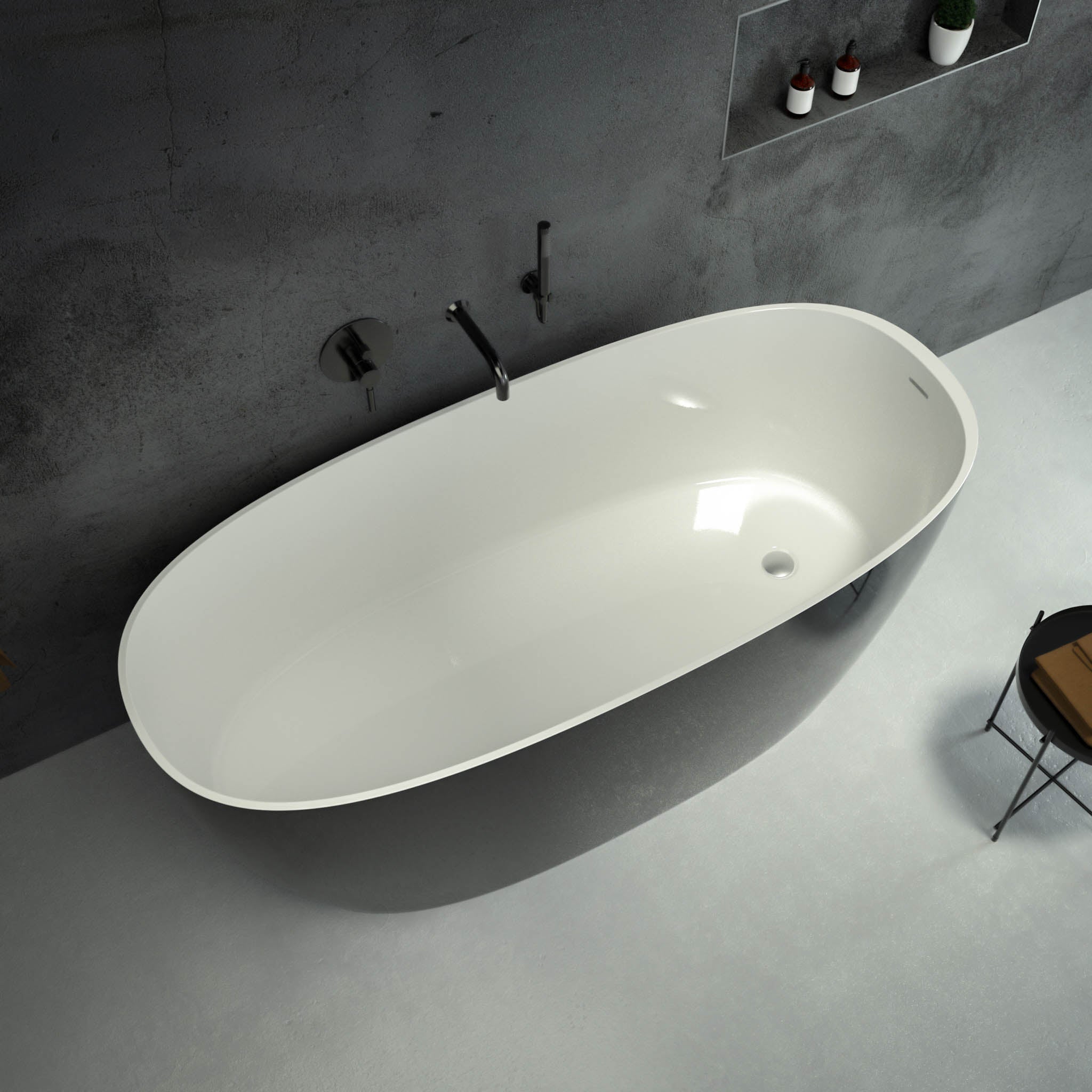 Seville Freestanding Polished Black Oval Stone Bath 1600 top view 2