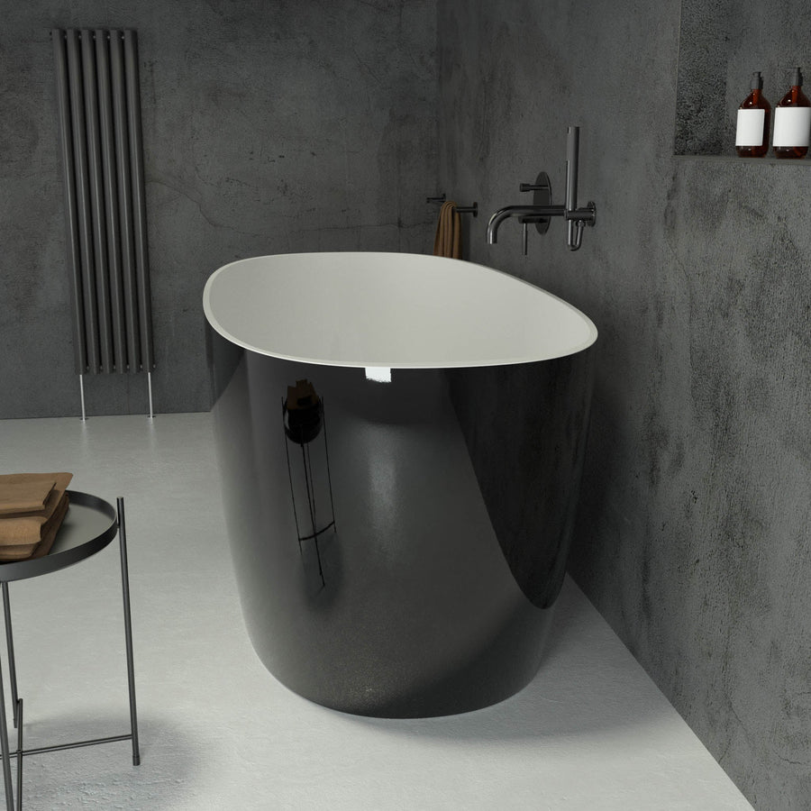 Seville Freestanding Polished Black Oval Stone Bath 1600 side view