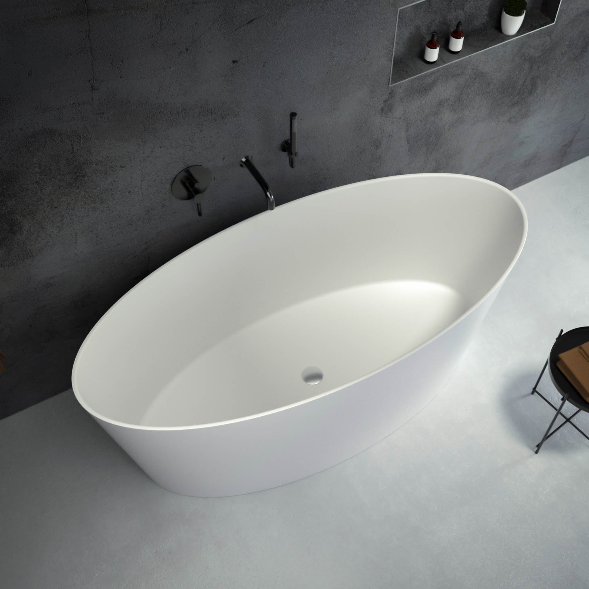 Opalo Freestanding Oval Stone Bath 1580 top view 2