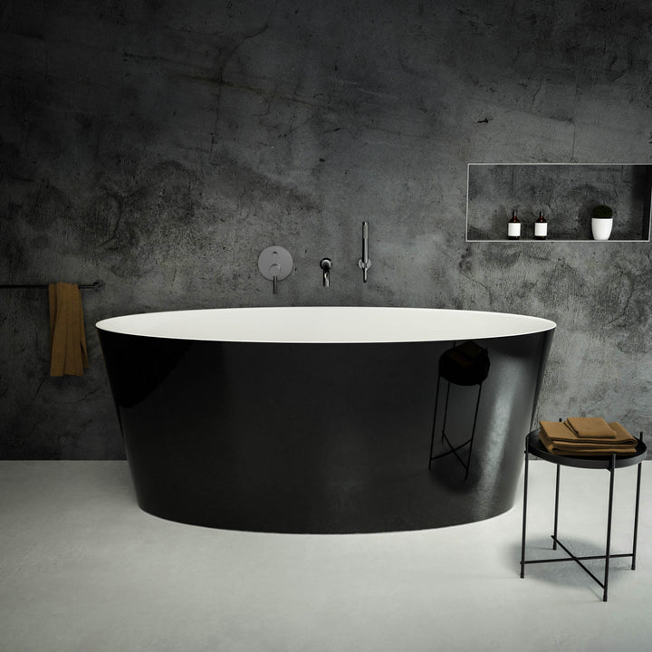 Opalo Freestanding Oval Polished Black Stone Bath 1580