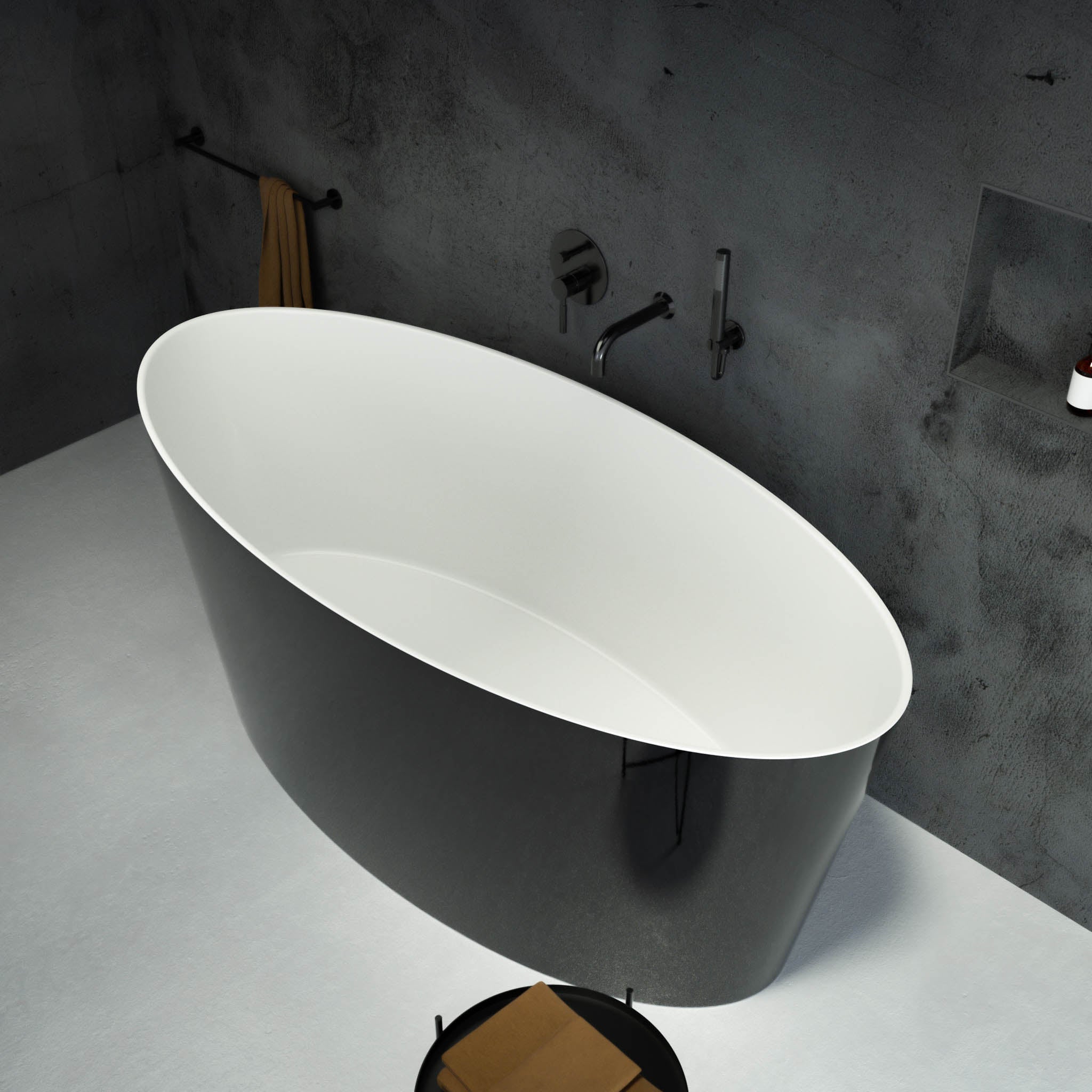 Opalo Freestanding Oval Polished Black Stone Bath 1580 top view
