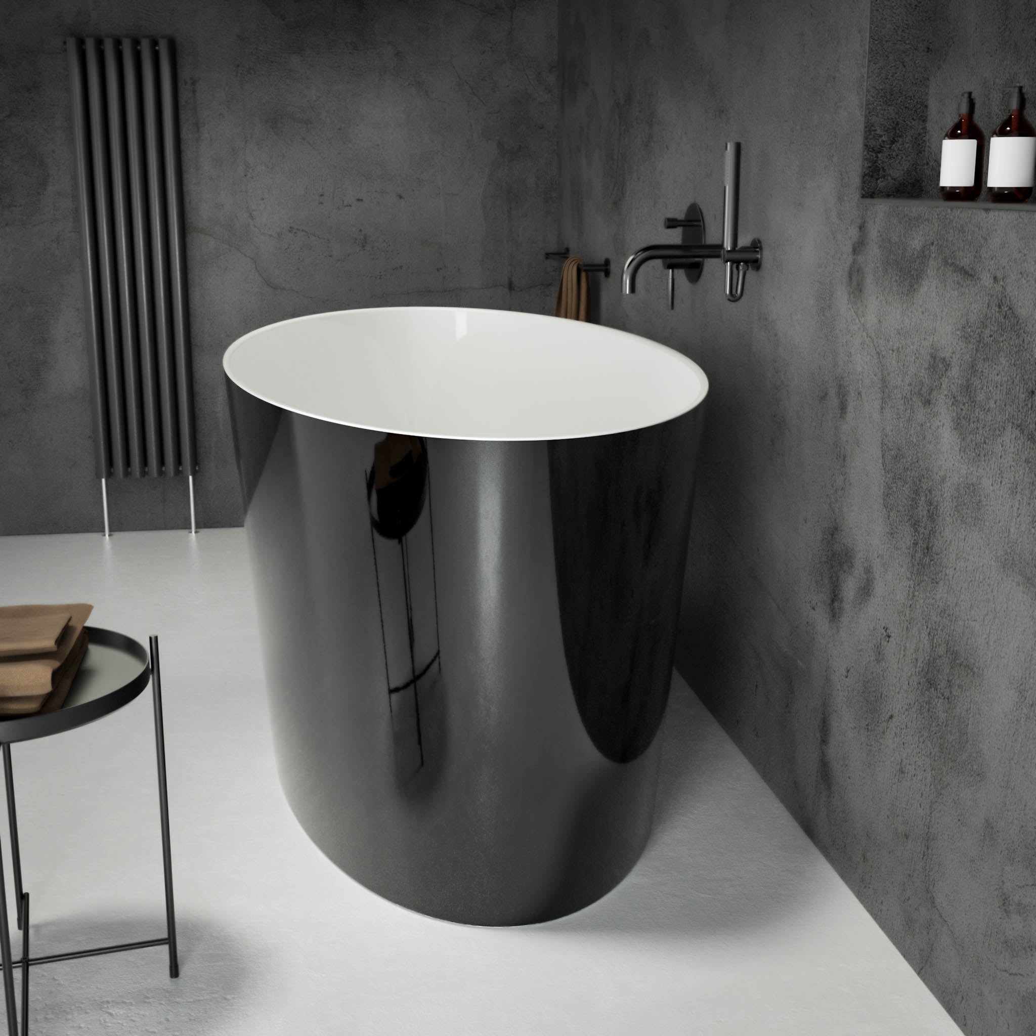 Opalo Freestanding Oval Polished Black Stone Bath 1580 side view