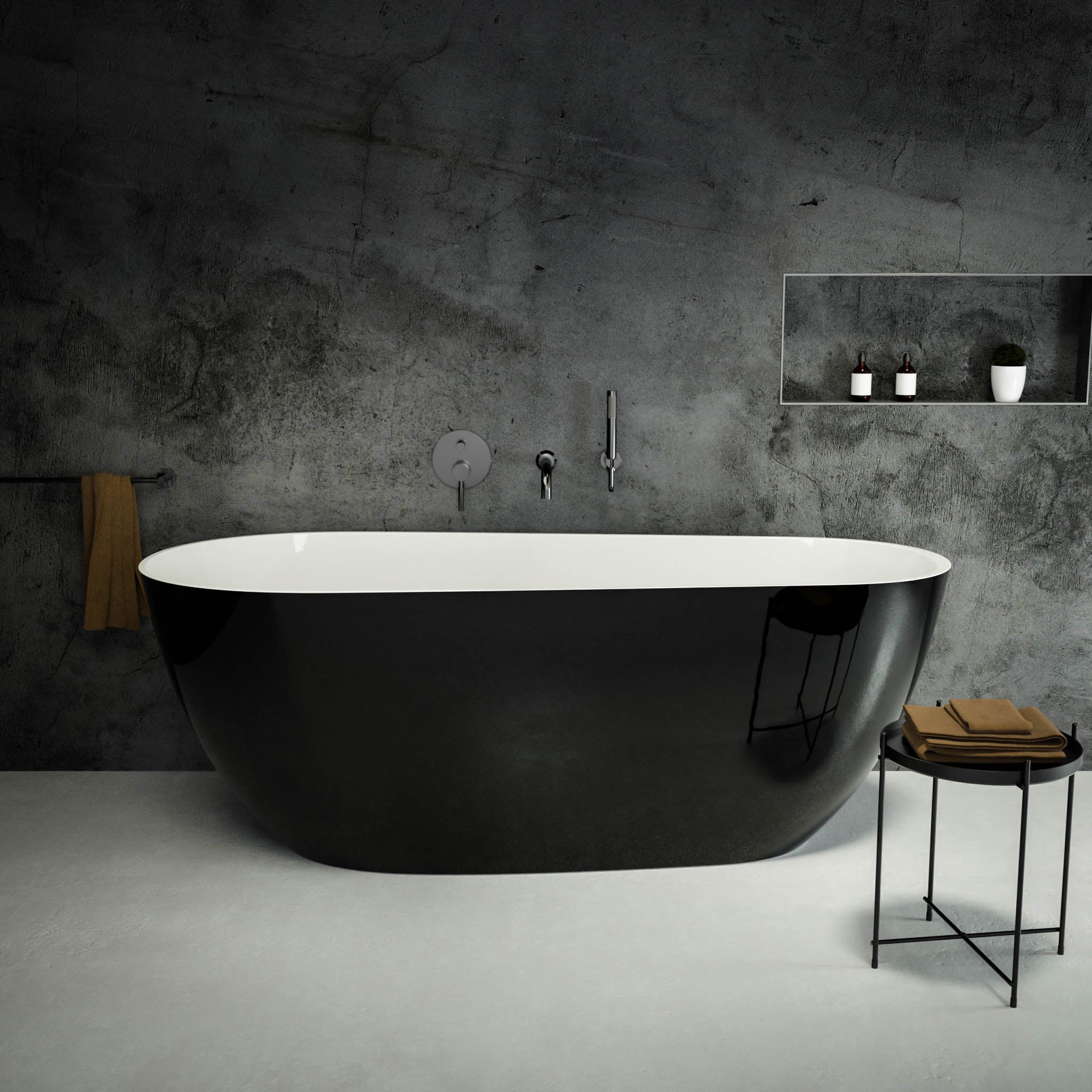 Cerca Freestanding Oval Polished Black Stone Bath 1700