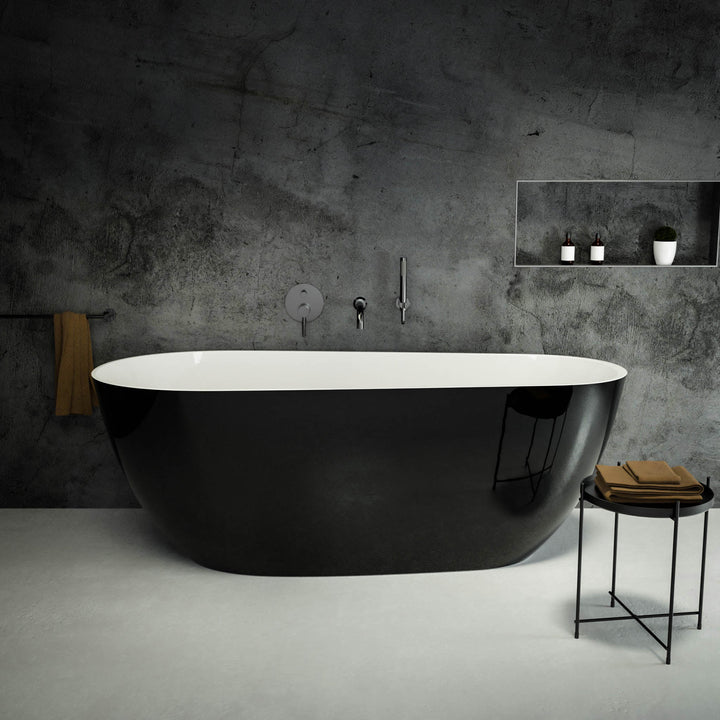 Cerca Freestanding Oval Polished Black Stone Bath 1700