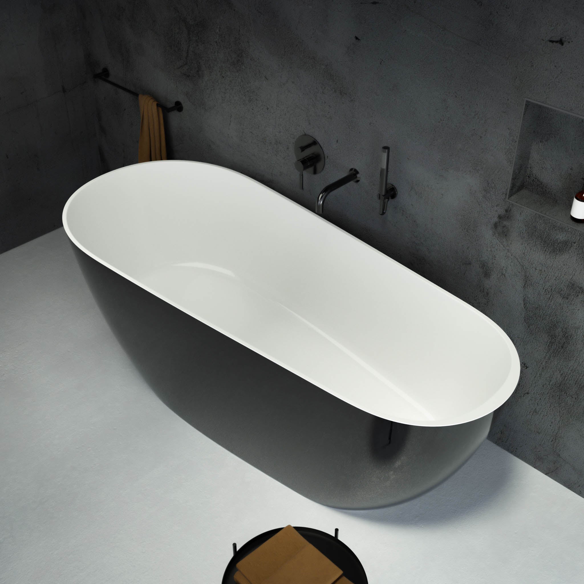 Cerca Freestanding Oval Polished Black Stone Bath 1700 - top view