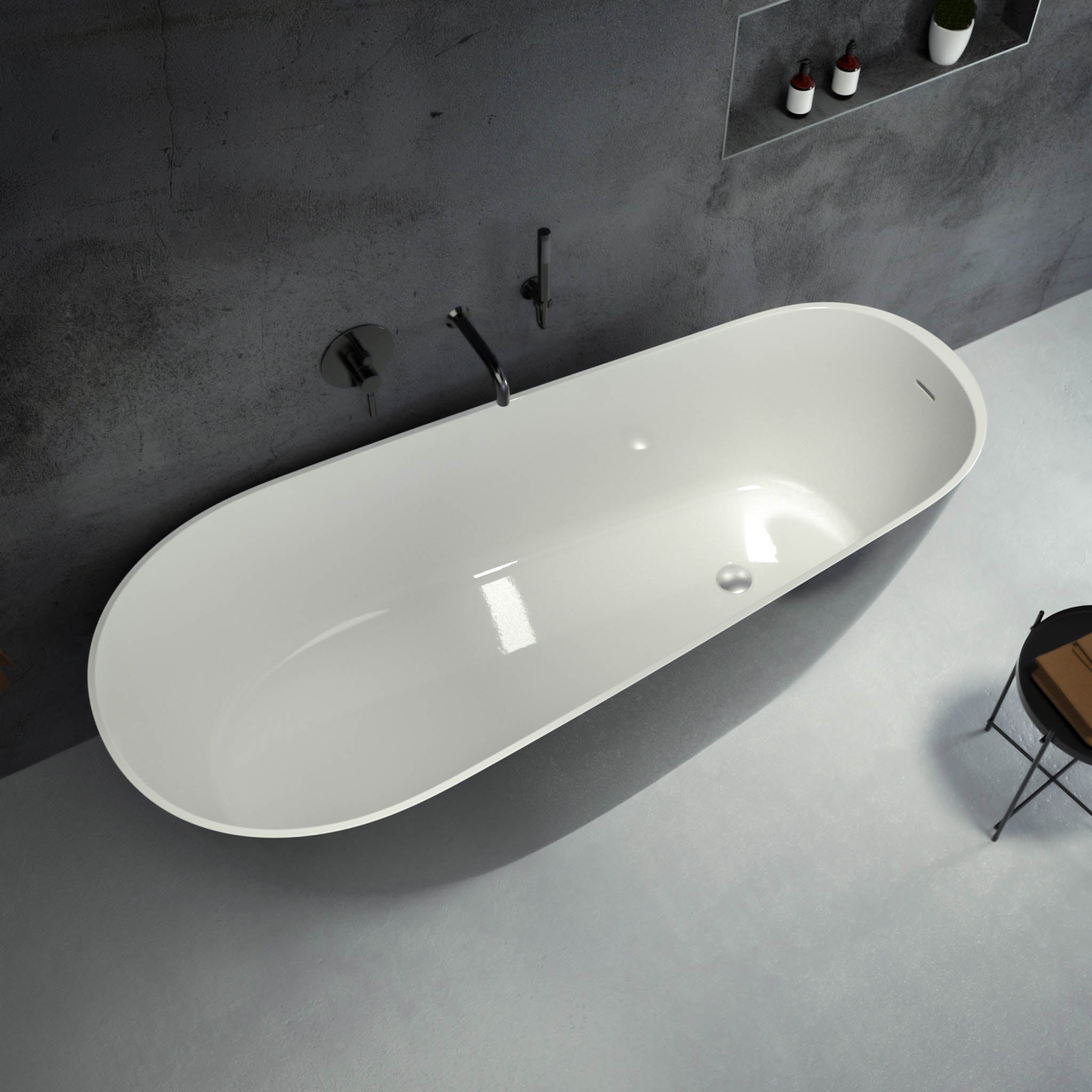 Cerca Freestanding Oval Polished Black Stone Bath 1700 - top view 2