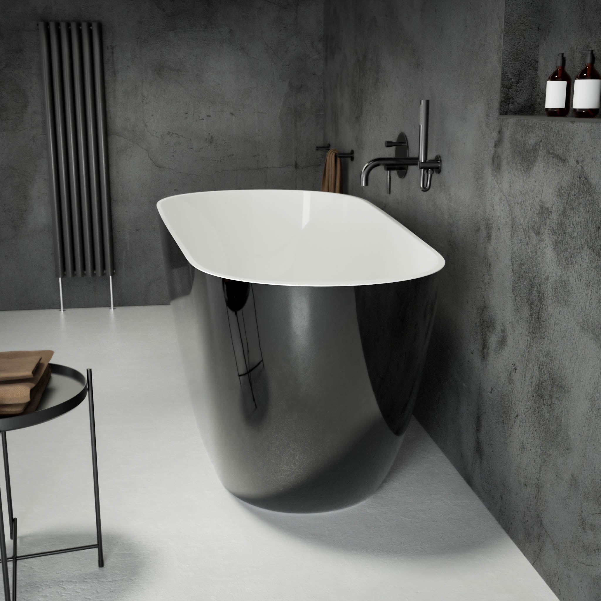 Cerca Freestanding Oval Polished Black Stone Bath 1700 - side view
