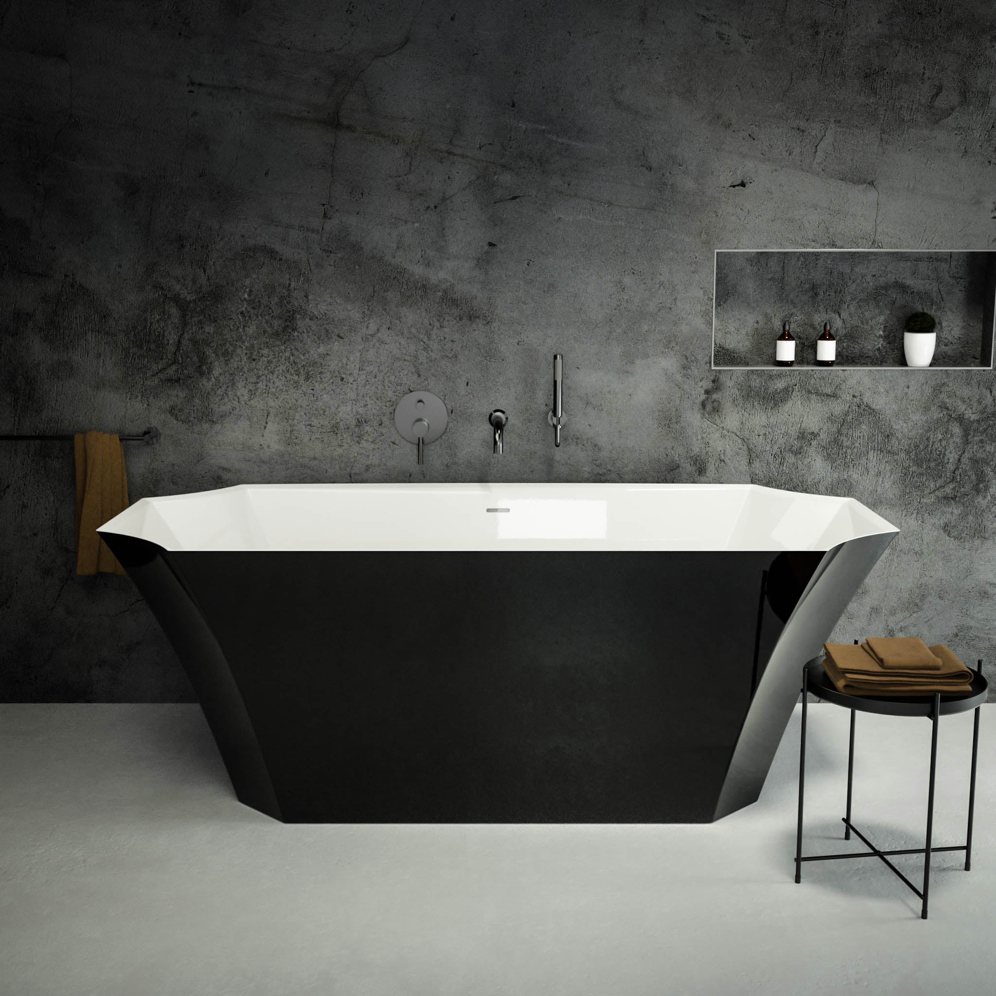 Esmeralda Freestanding Polished Black Stone Bath 1700