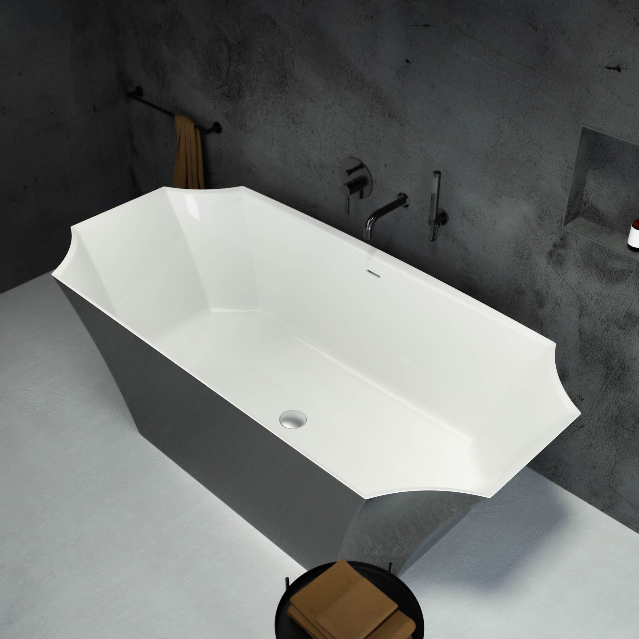 Esmeralda Freestanding Polished Black Stone Bath 1700 - top view
