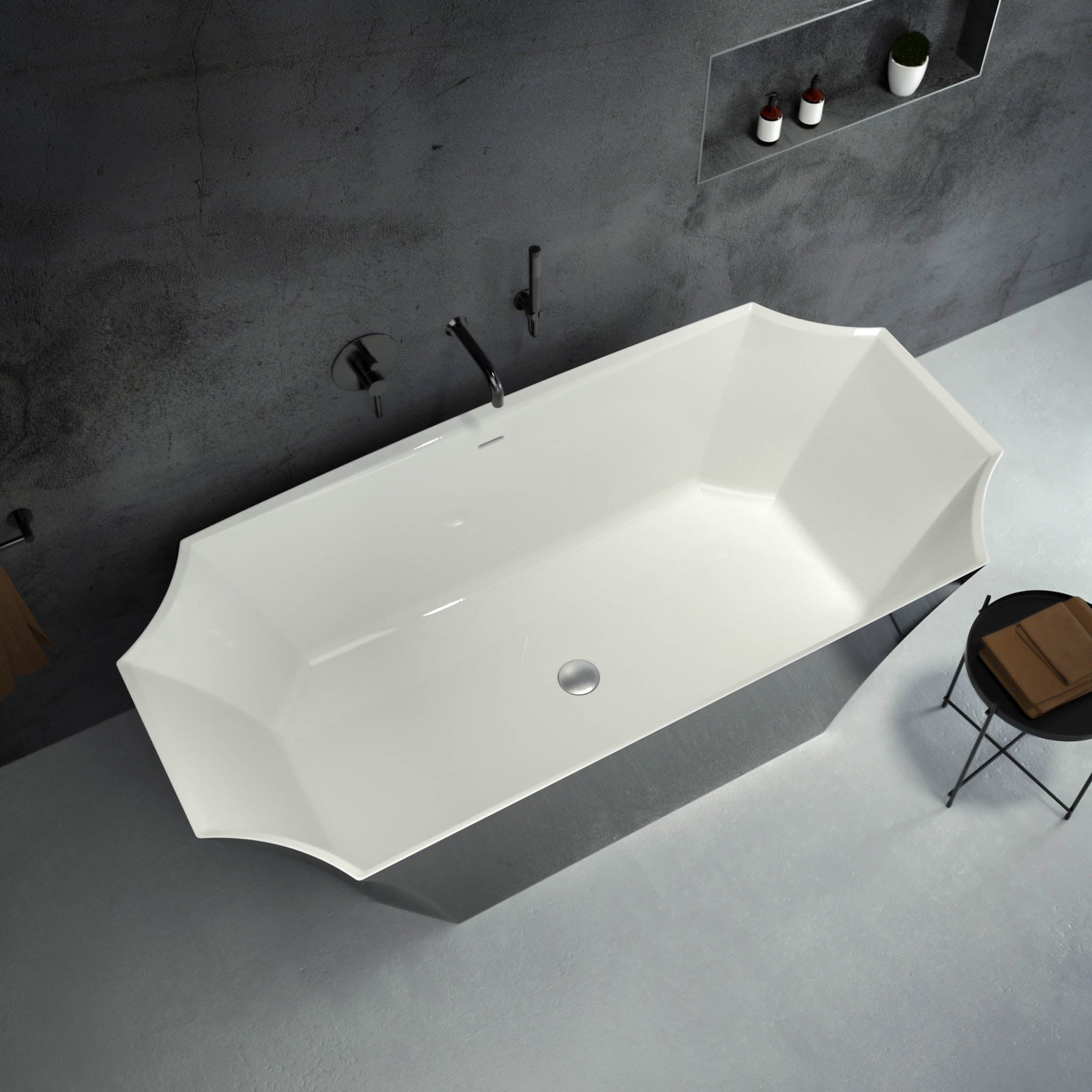 Esmeralda Freestanding Polished Black Stone Bath 1700 - top view 2