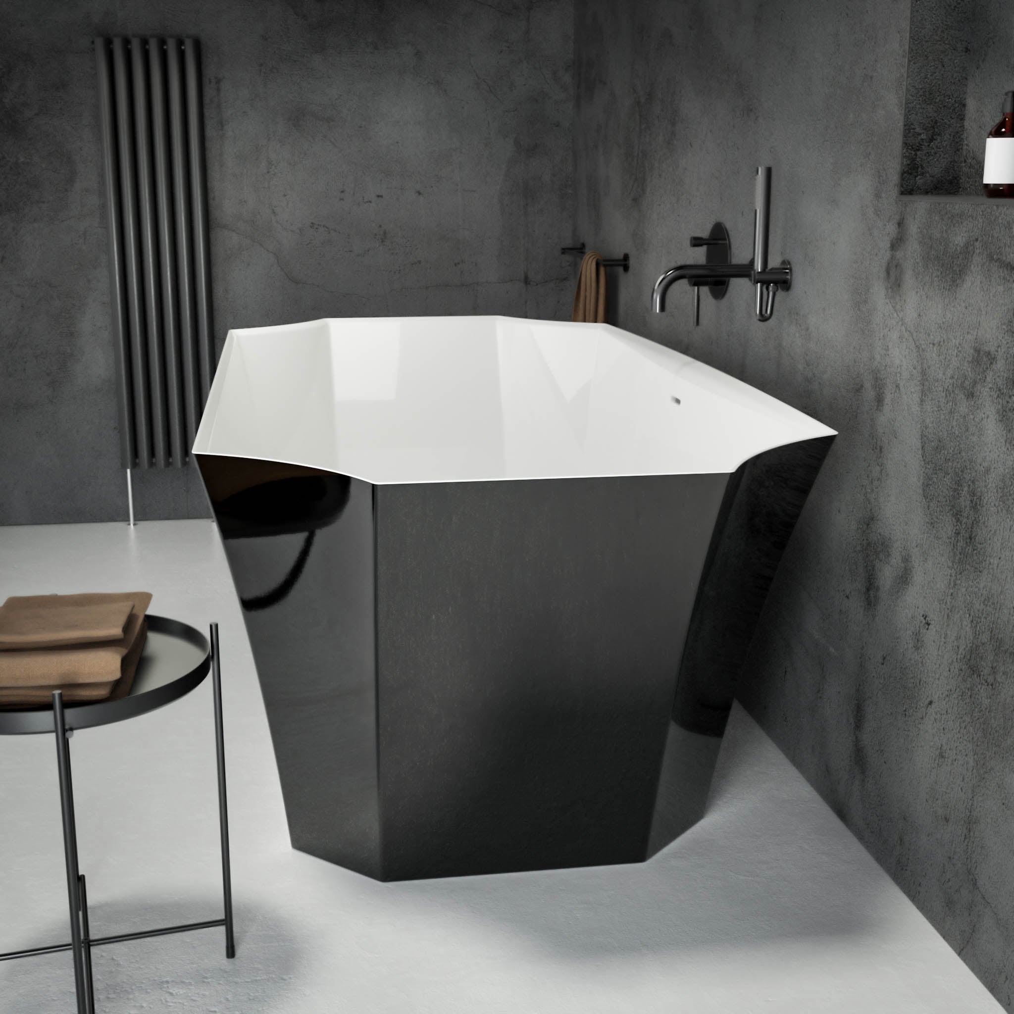 Esmeralda Freestanding Polished Black Stone Bath 1700 - side view