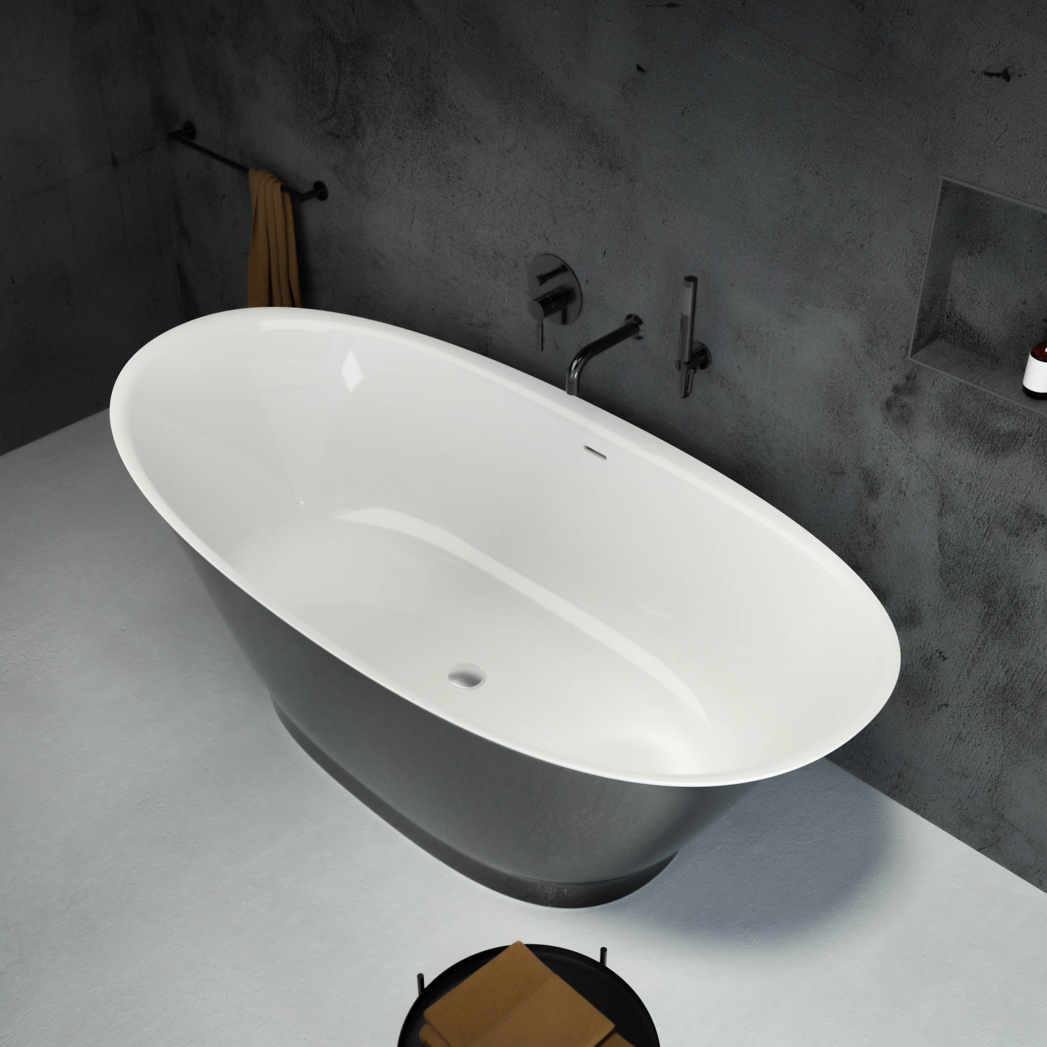 Campana Freestanding Oval Polished Black Stone Bath 1630 - top view