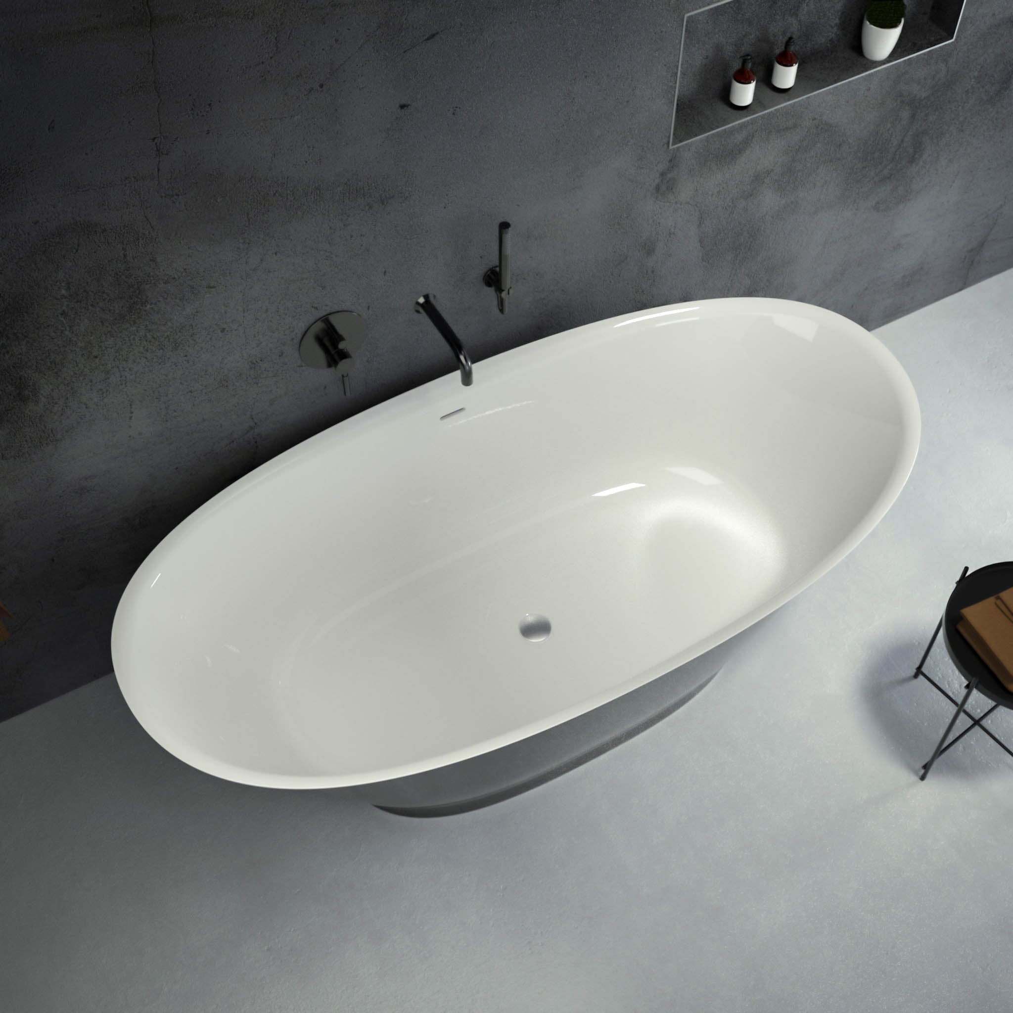 Campana Freestanding Oval Polished Black Stone Bath 1630 - top view