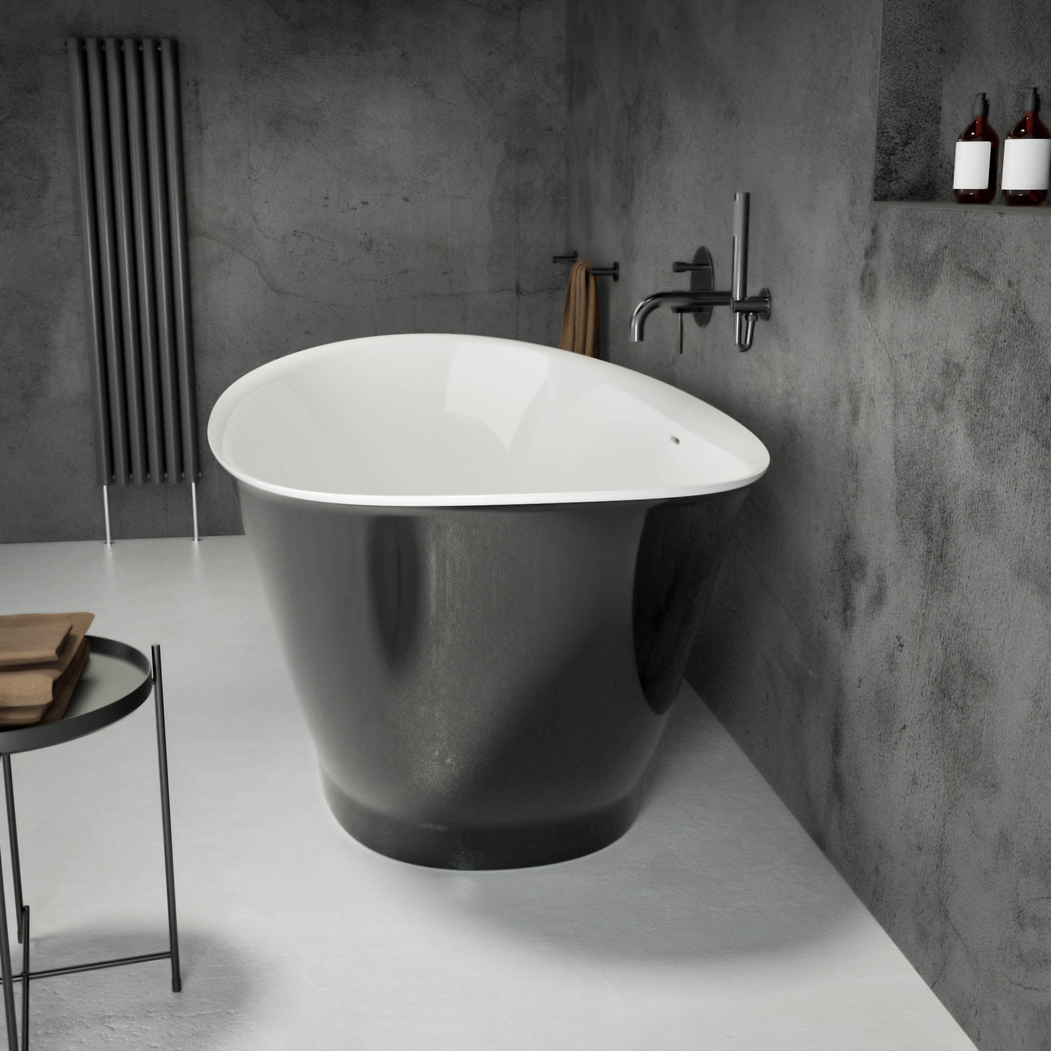 Campana Freestanding Oval Polished Black Stone Bath 1630 - side view