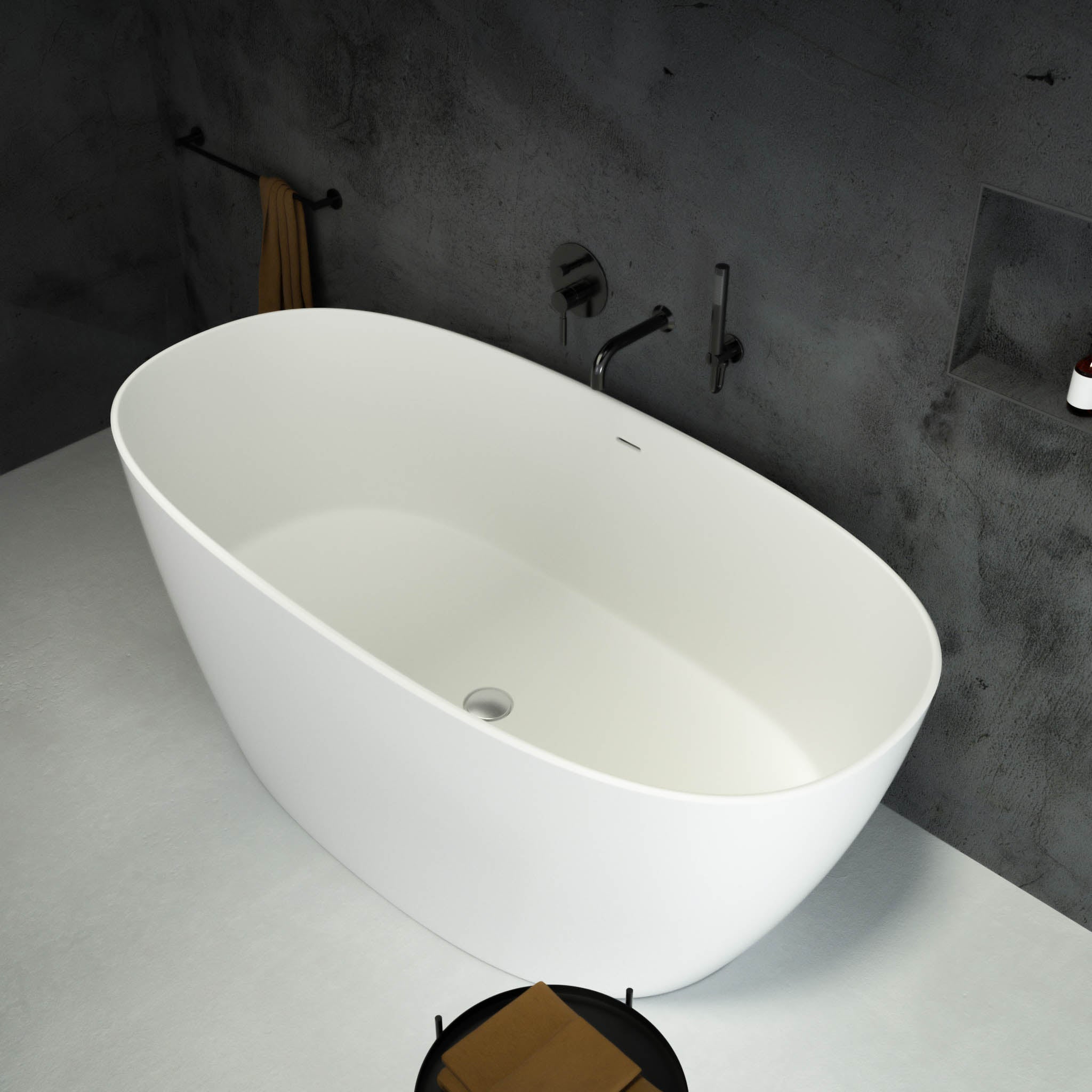 Valencia Oval Freestanding Stone Bathtub 1600 (White) top view
