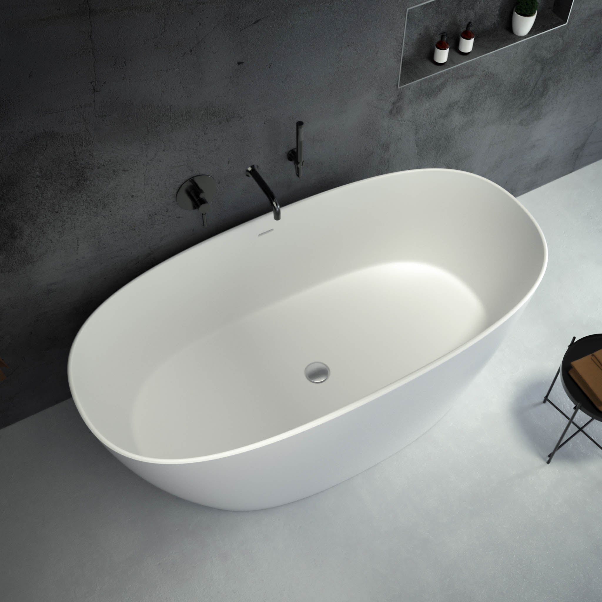 Valencia Oval Freestanding Stone Bathtub 1600 (White) top view 2