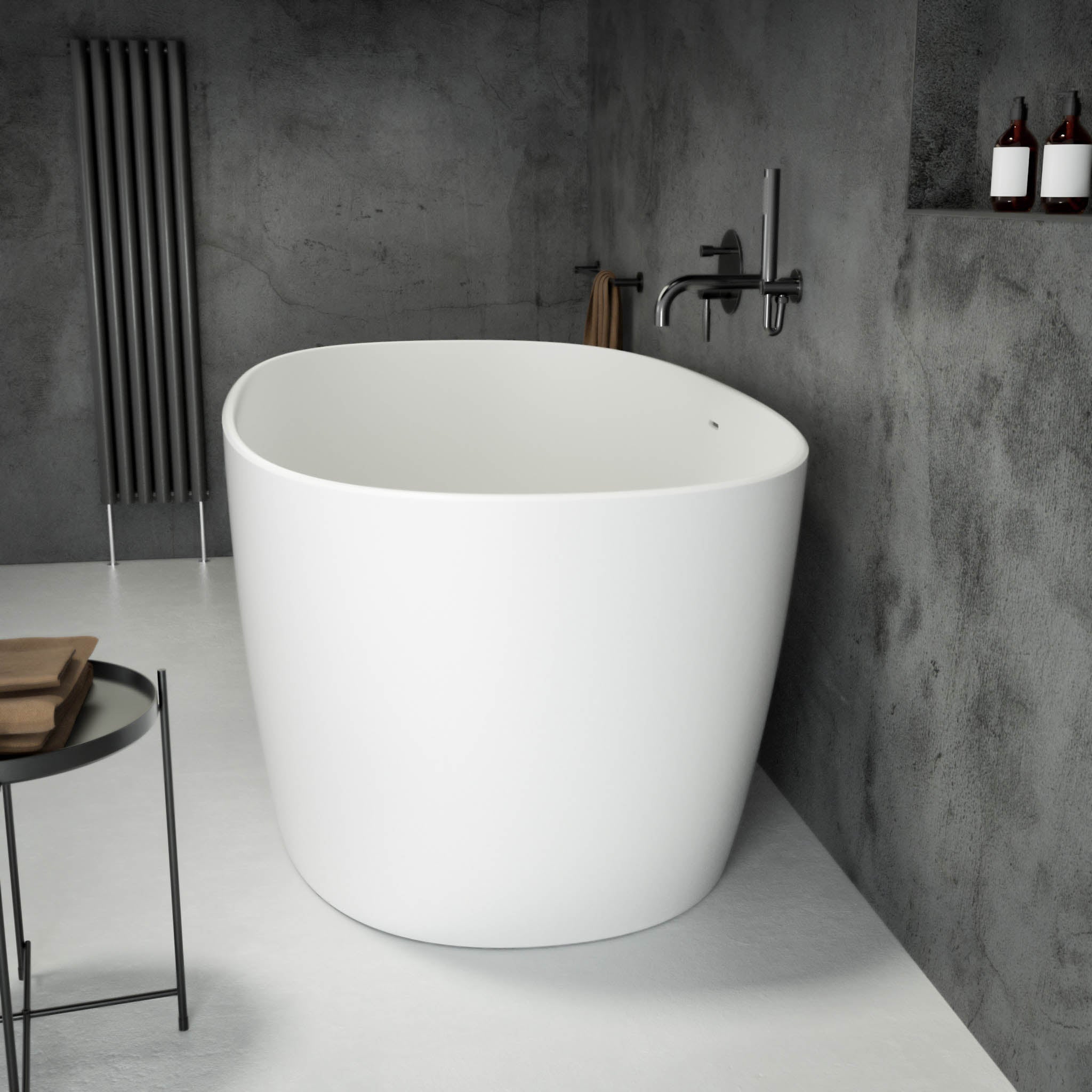 Valencia Oval Freestanding Stone Bathtub 1600 (White) side view