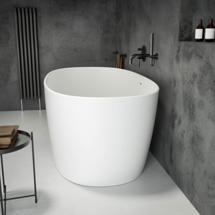 Valencia Oval Freestanding Stone Bathtub 1600 (White) side view