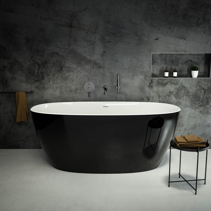 Valencia Freestanding Oval Polished Black Stone Bath 1600