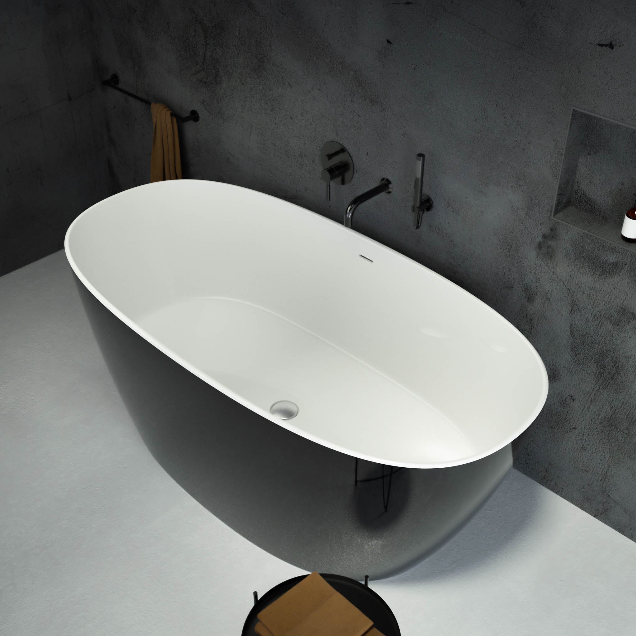 Valencia Freestanding Oval Polished Black Stone Bath 1600 top view