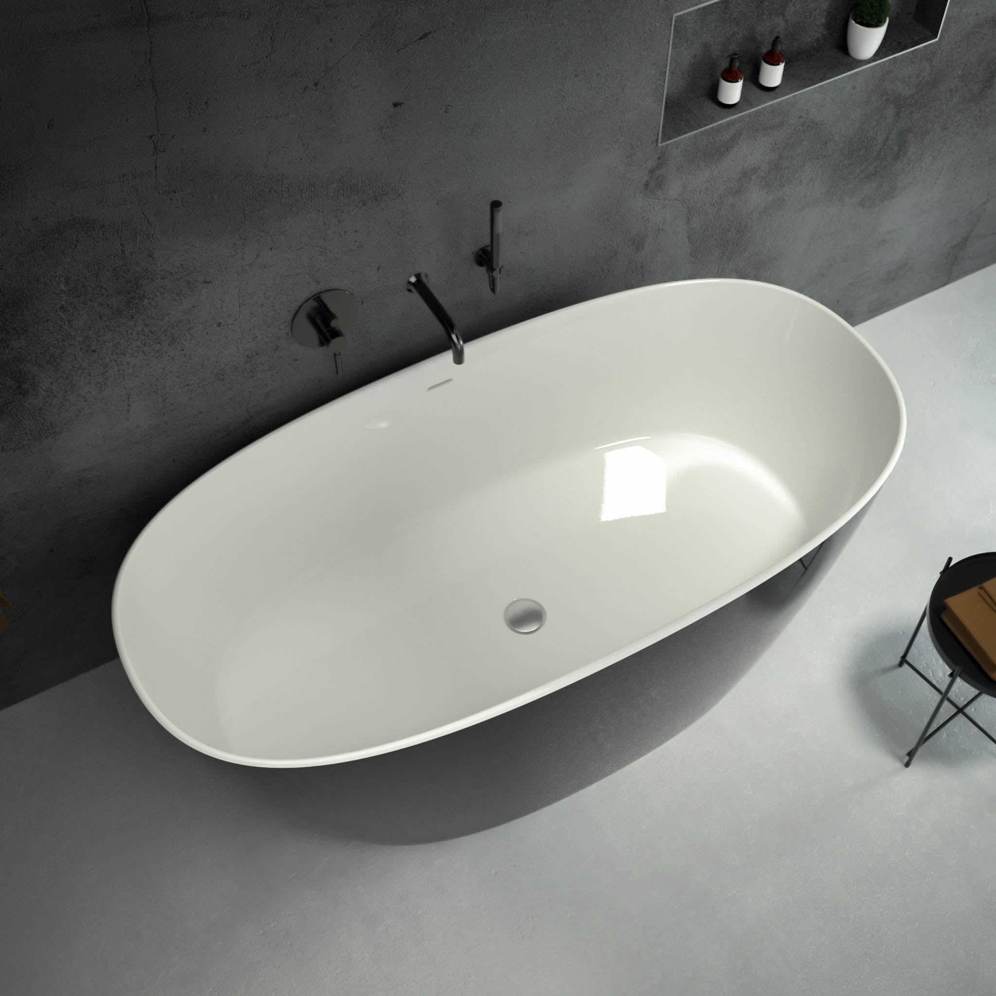 Valencia Freestanding Oval Polished Black Stone Bath 1600 top view 2