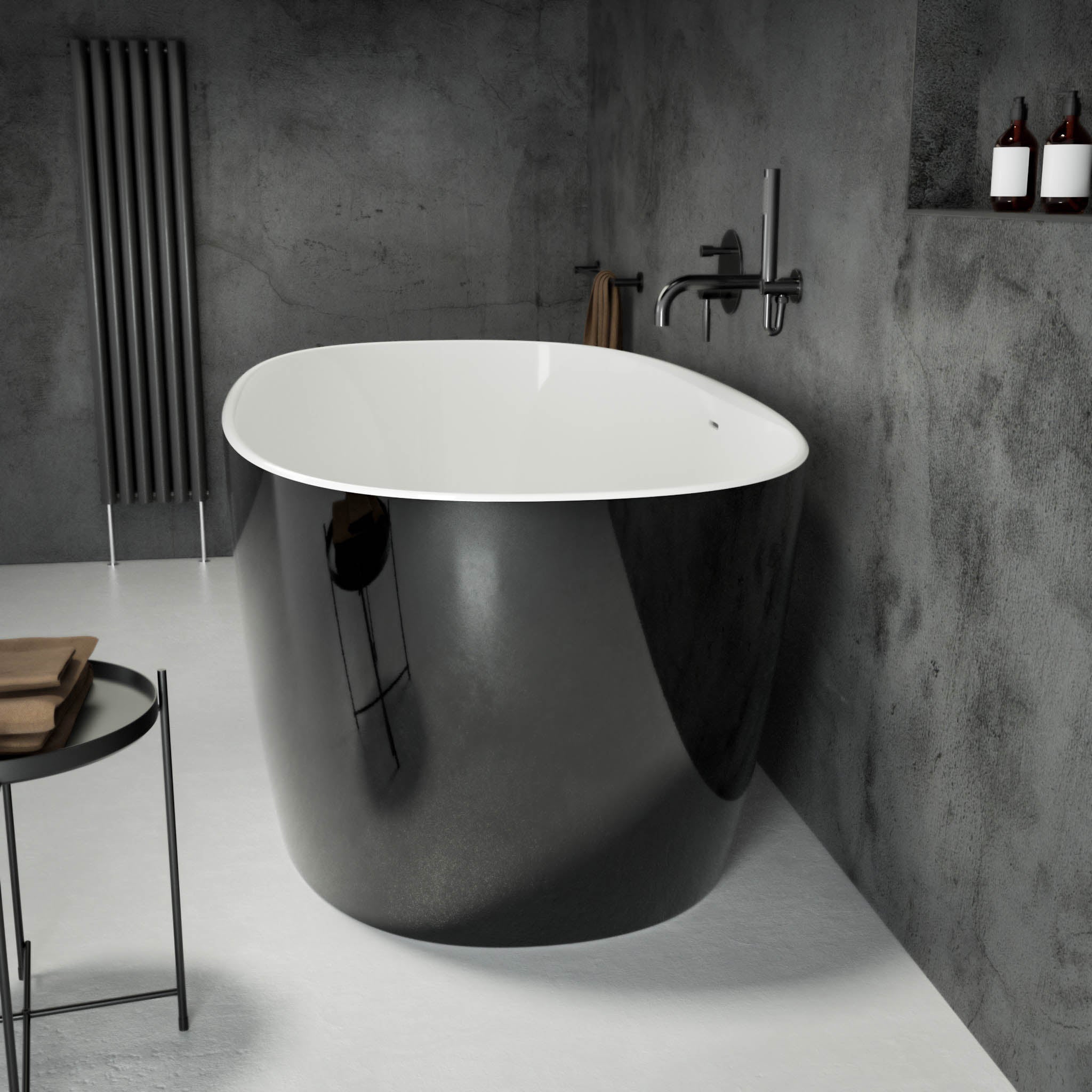 Valencia Freestanding Oval Polished Black Stone Bath 1600 side view