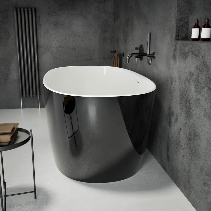 Valencia Freestanding Oval Polished Black Stone Bath 1600 side view