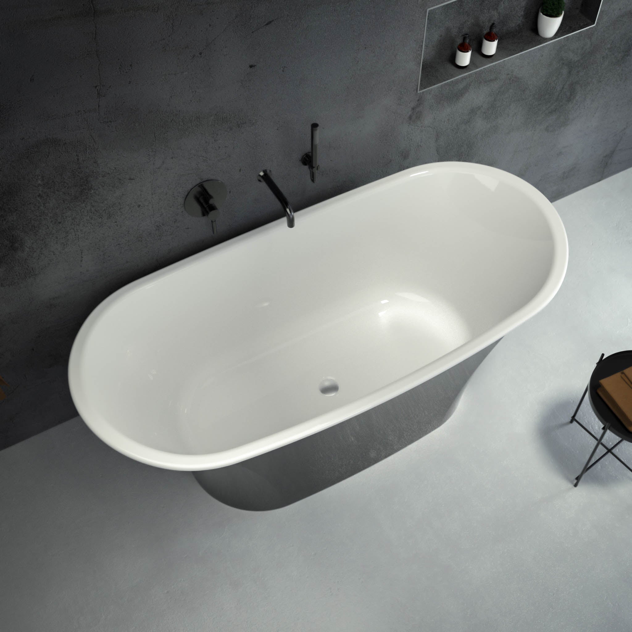 Granada Freestanding Polished Black Oval Bath 1580 - top view 2