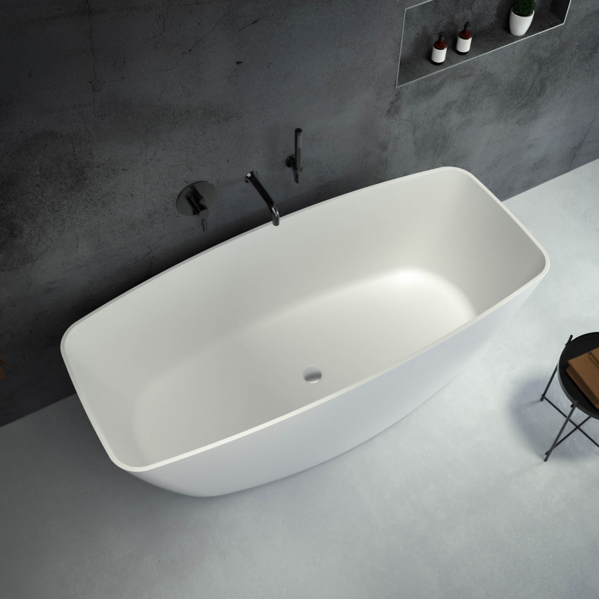 Seno Freestanding Stone Bath 1600 (White) top view 2