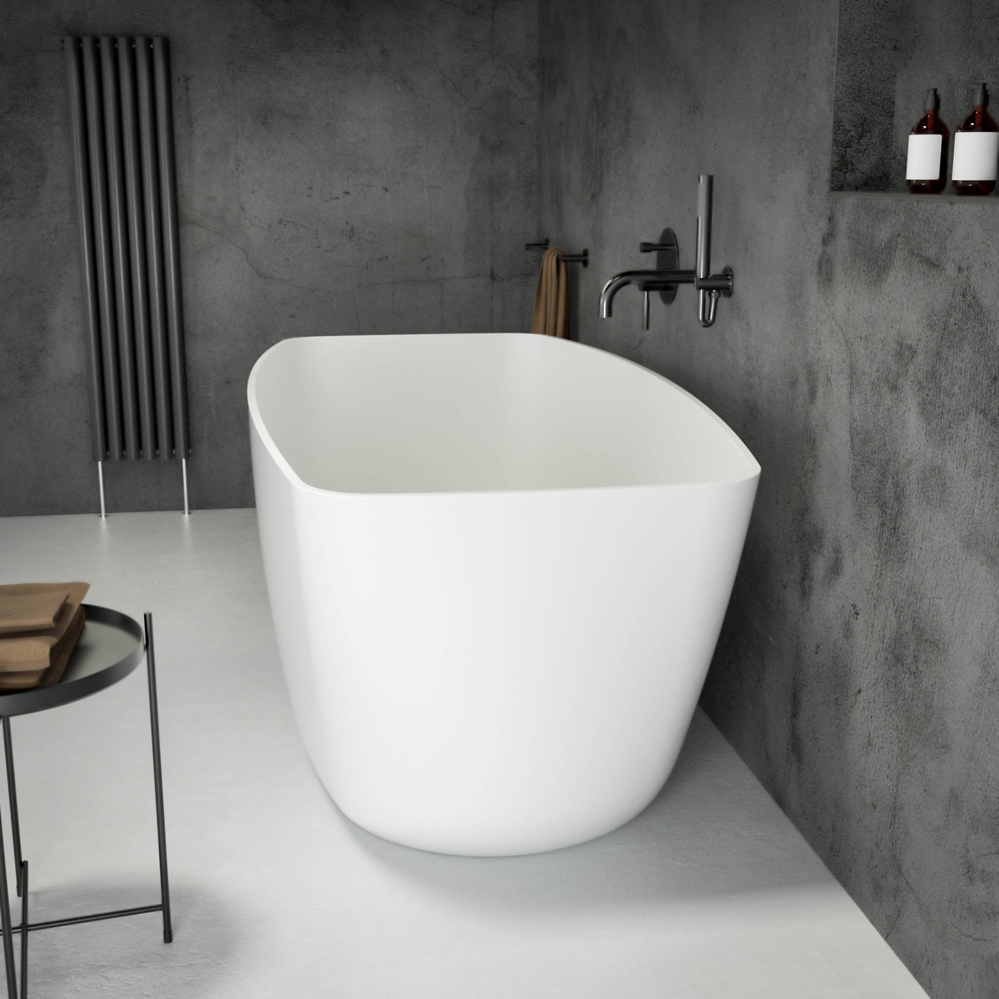 Seno Freestanding Stone Bath 1600 (White) side view