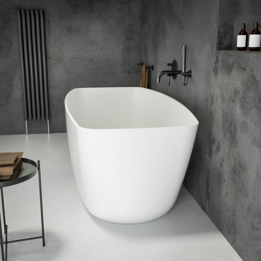 Seno Freestanding Stone Bath 1600 (White) side view