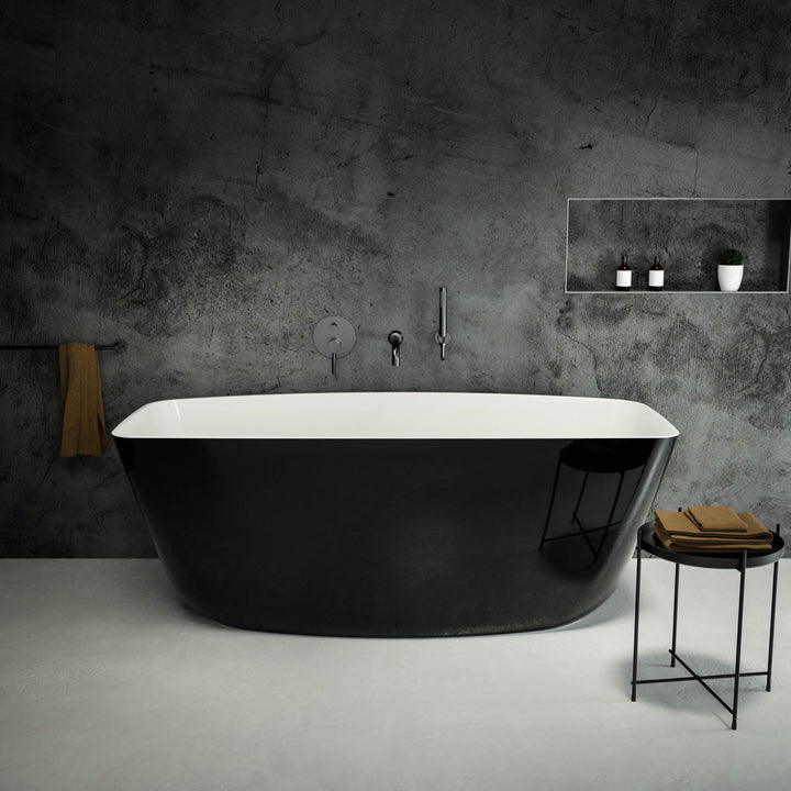 Seno Freestanding Polished Black Stone Bath 1600