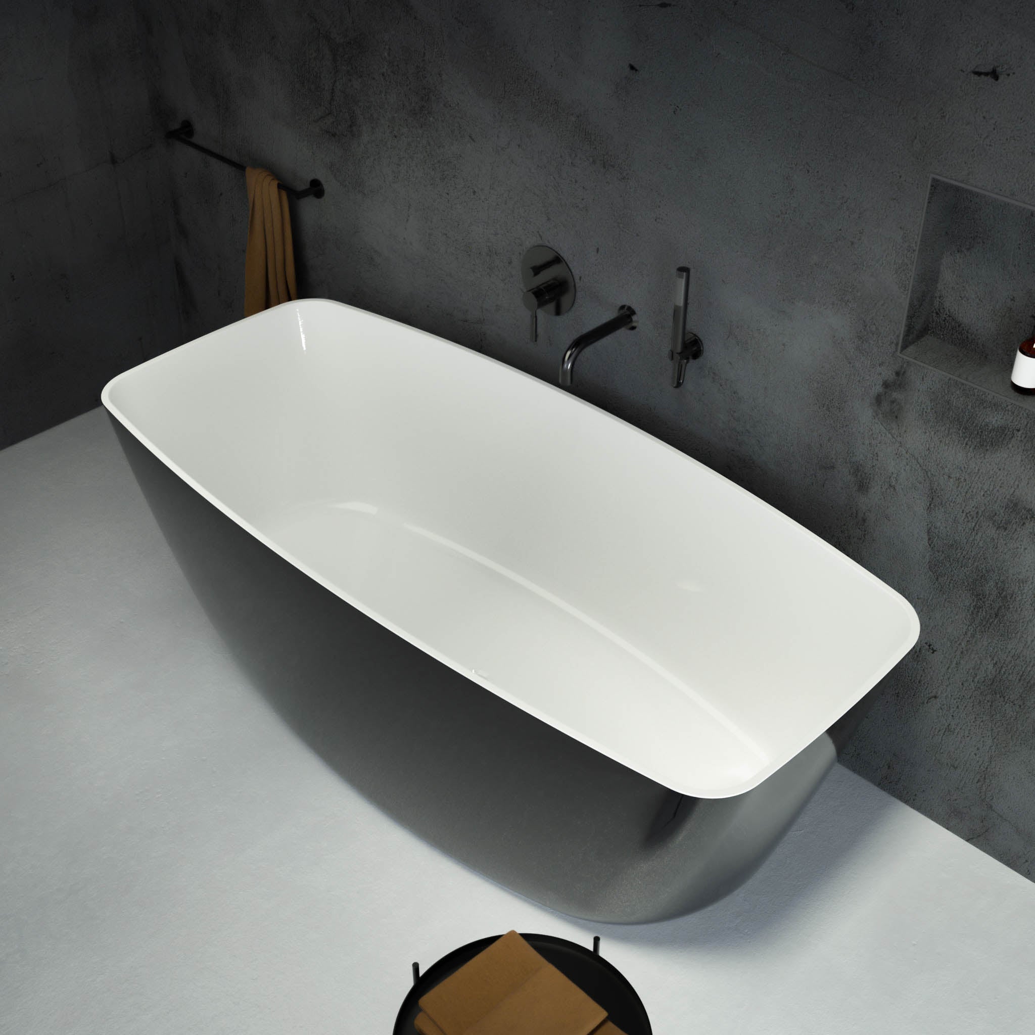 Seno Freestanding Polished Black Stone Bath 1600 top view