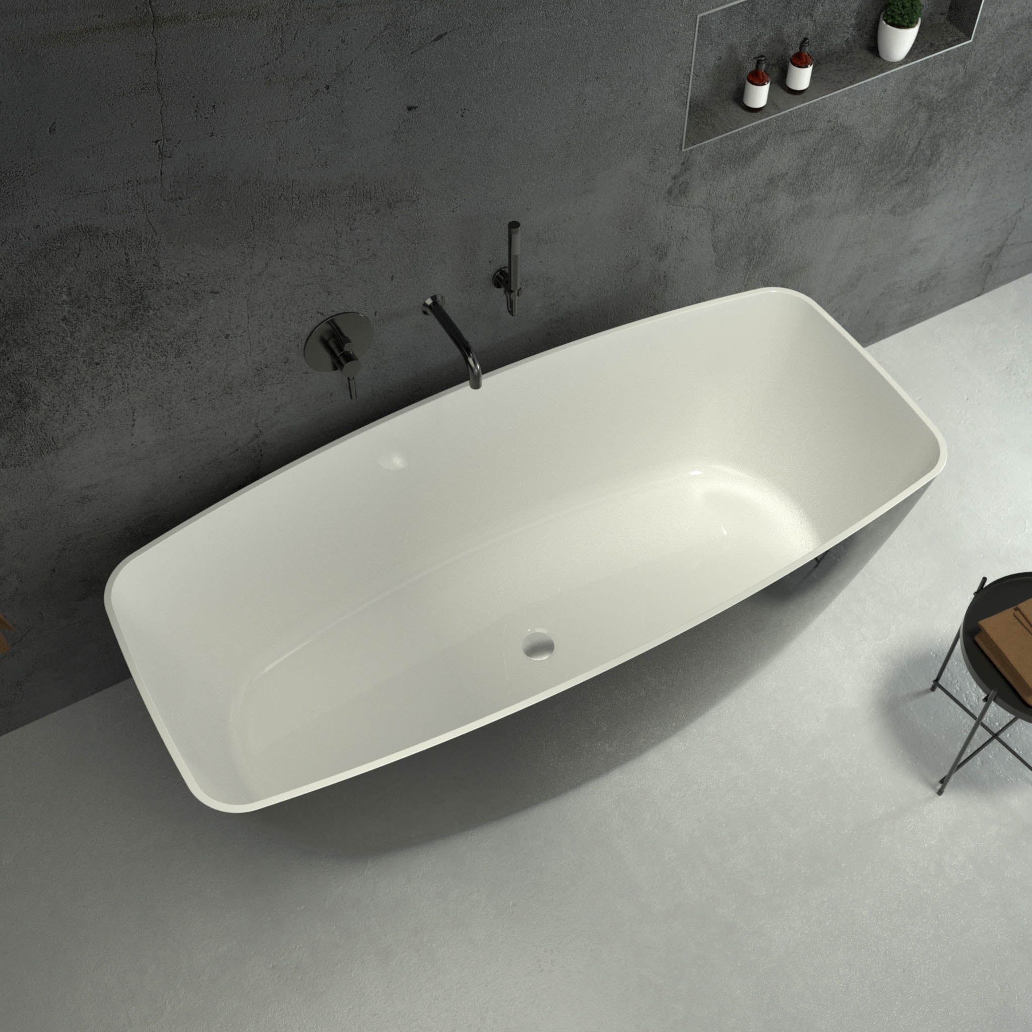 Seno Freestanding Polished Black Stone Bath 1600 top view 2